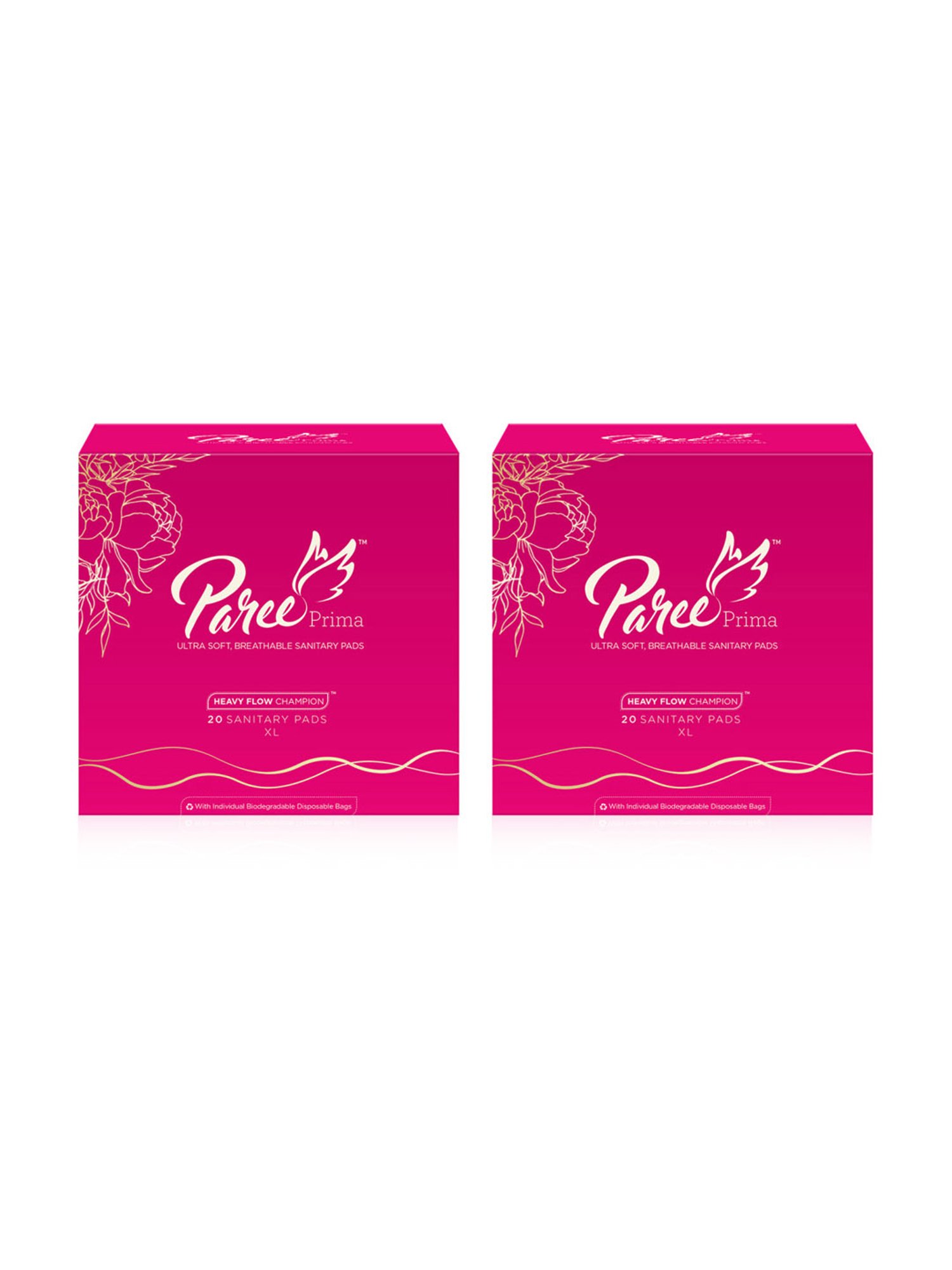 Paree Prima Ultra Soft Sanitary Trifold XL Pads for Women - 20 Pcs Each (Pack of 2)