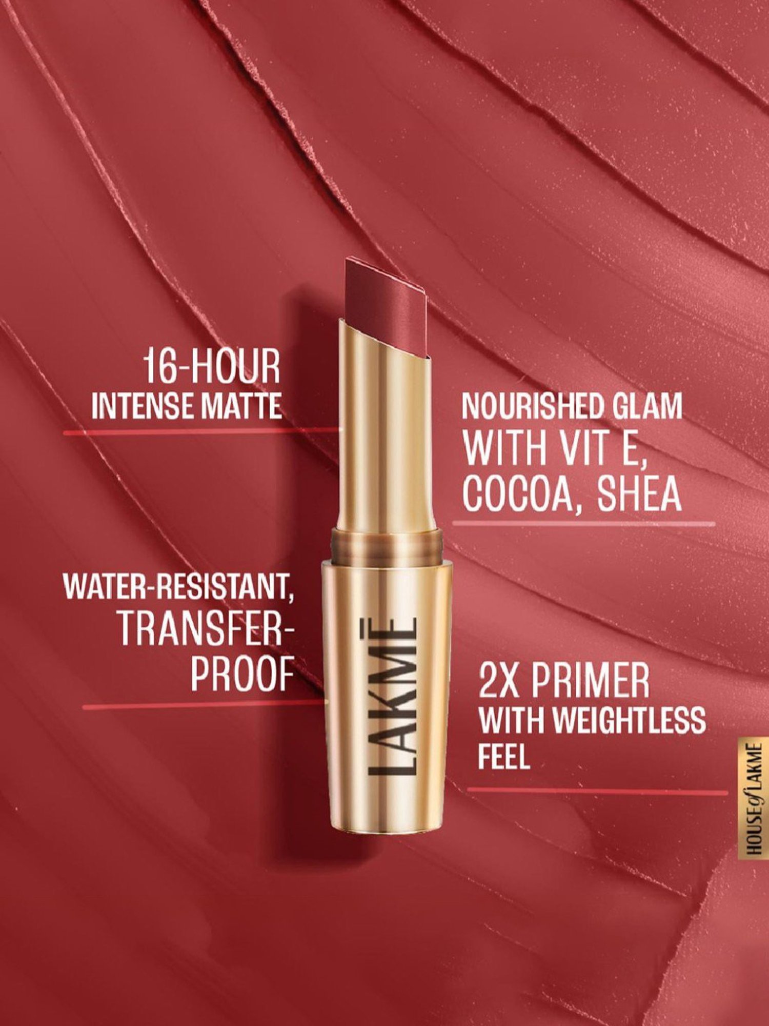 Lakme Priming Matte Lipstick Roseatte Red - 3.6 gm