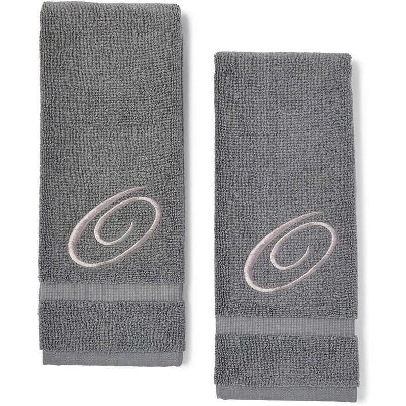 Juvale 2 Pack Monogrammed Hand Towel, Embroidered Letter O (Grey, 16 x 30 in)
