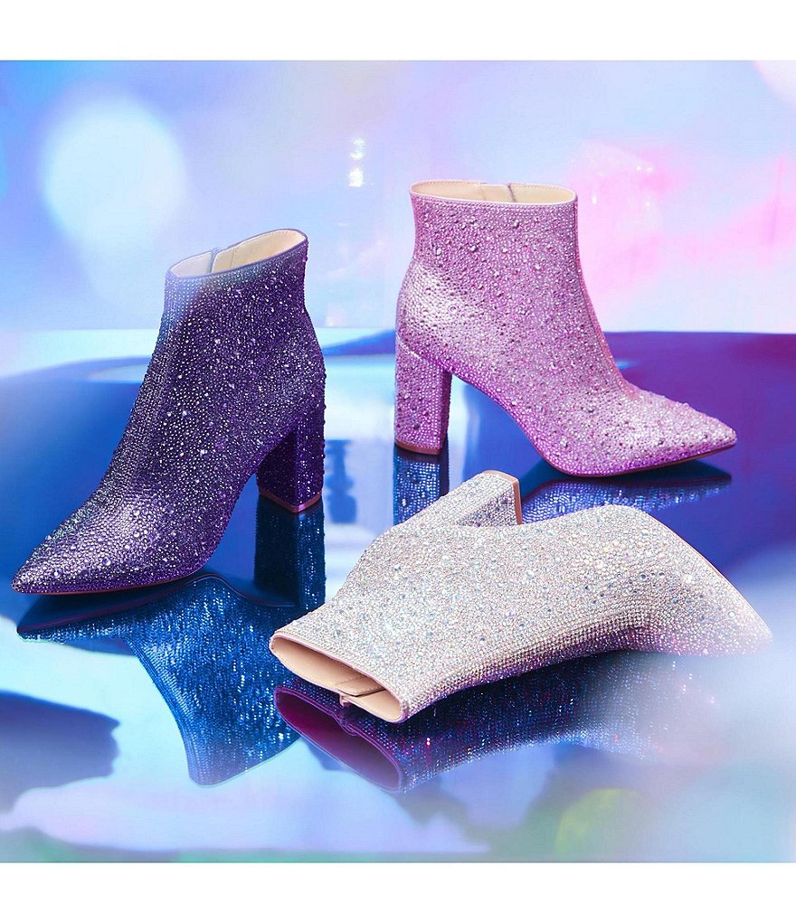 Blue by Betsey Johnson Cady Rhinestone Embellished Block Heel Booties