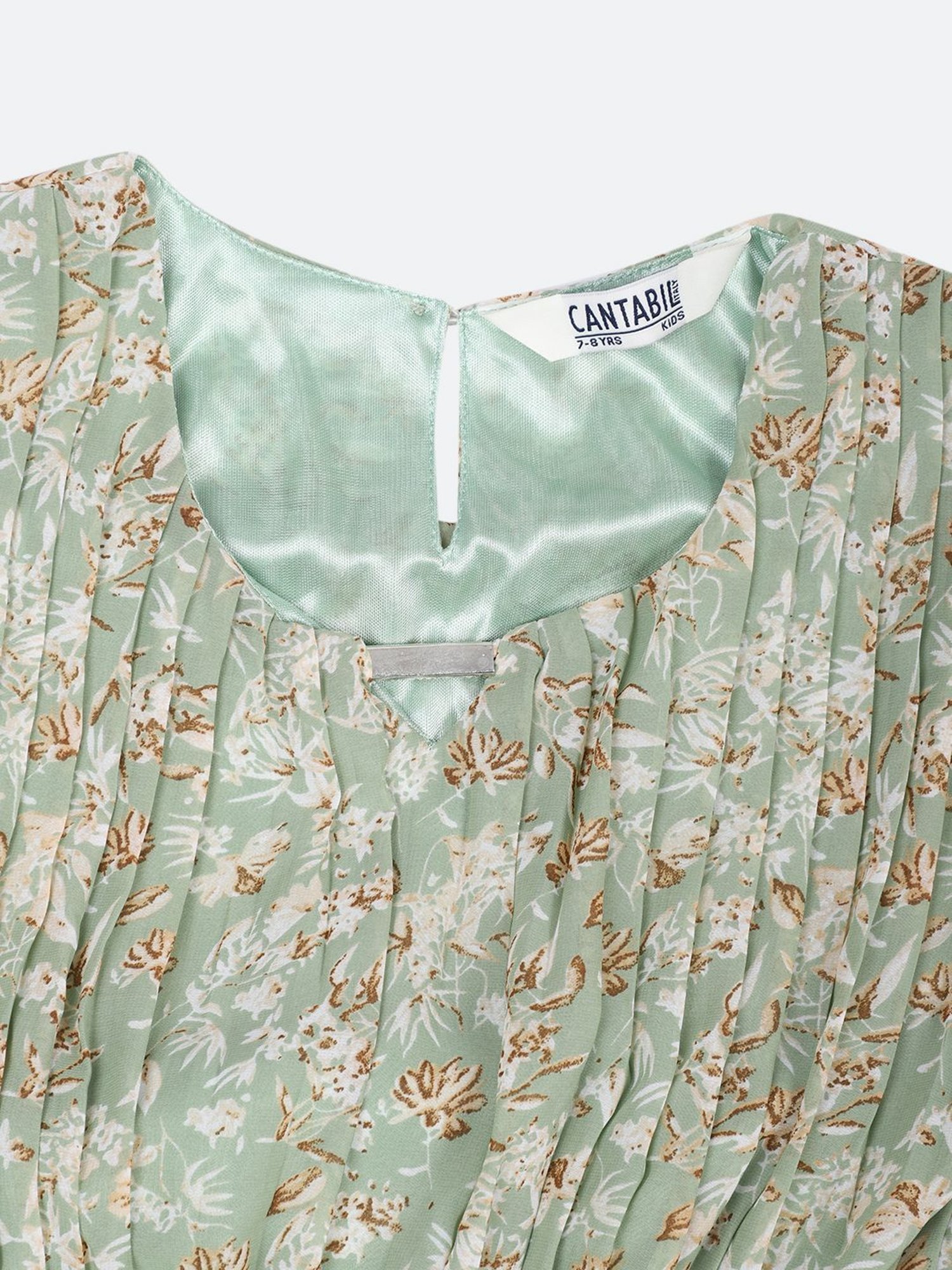 Cantabil Kids Green Cotton Floral Print Dress