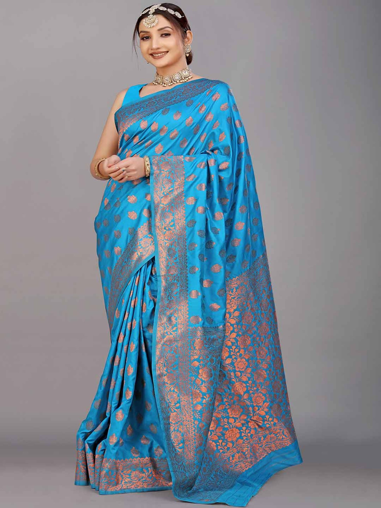 SHUBHKALA Blue Silk Woven Saree With Unstitched Blouse