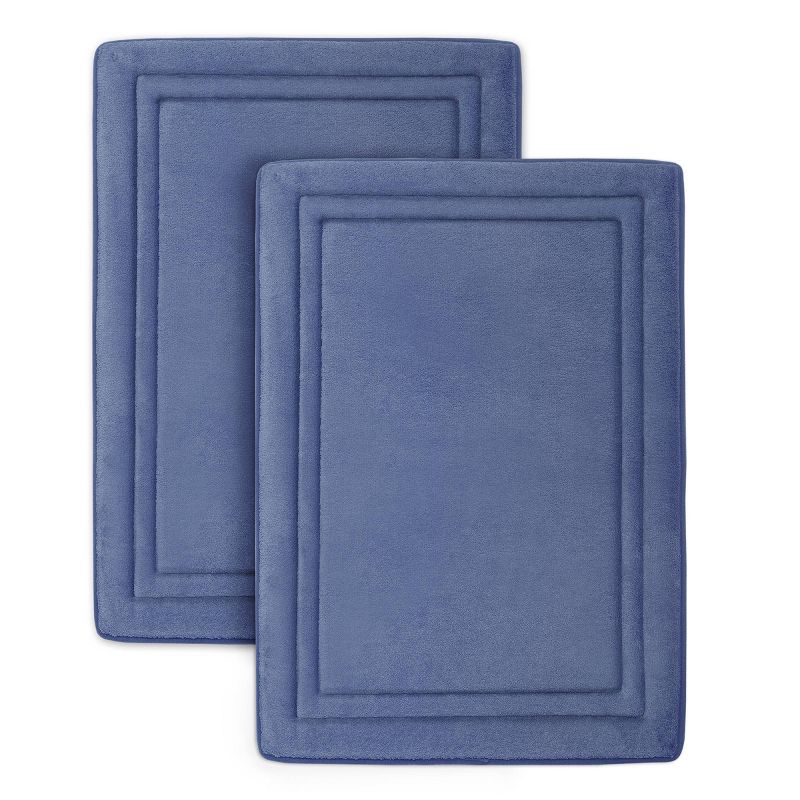 2pc Solid Memory Foam Shag Bath Mat Set Blue - Yorkshire Home