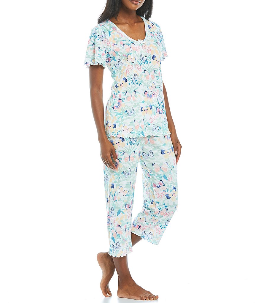 Miss Elaine Butterfly Print Knit Coordinating Pajama Set