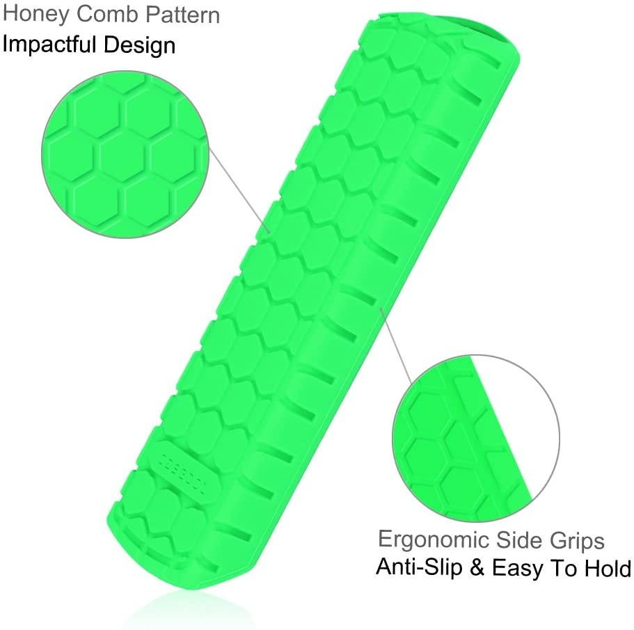 Fintie Silicone Case for 2nd Gen Fire TV Stick with 1st Gen Alexa Voice Remote, Compatible with Echo/Echo Dot Alexa Voice Remote - Honey Comb Series [Anti Slip] Shockproof Cover, Green-Glow