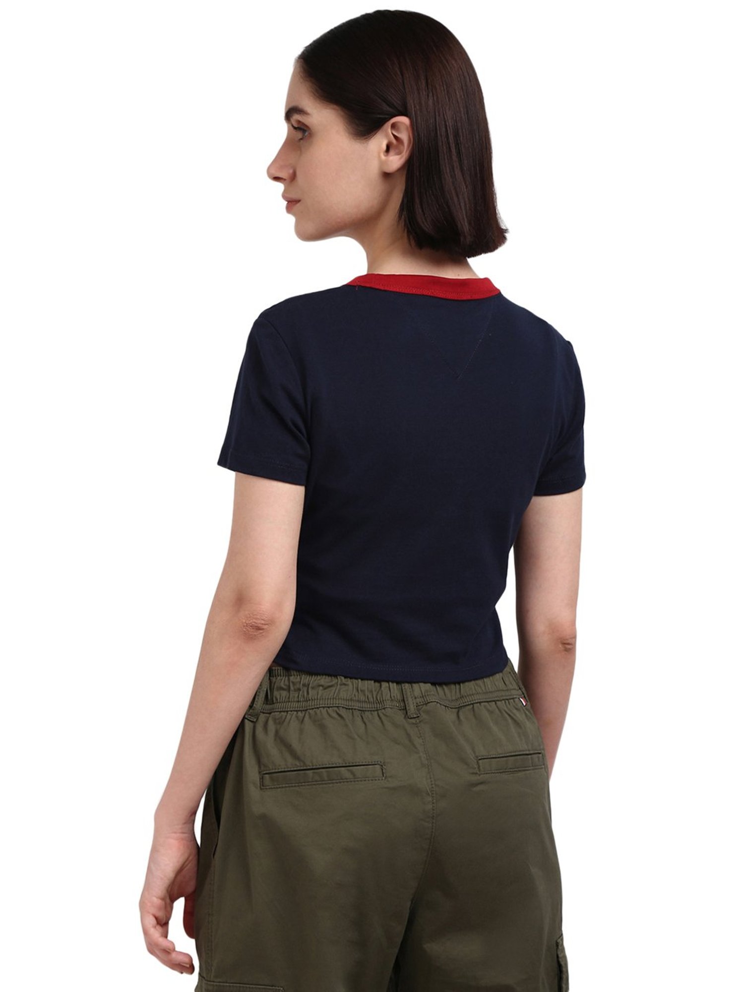 Tommy Hilfiger Navy Blue Cotton Printed Women T-Shirt
