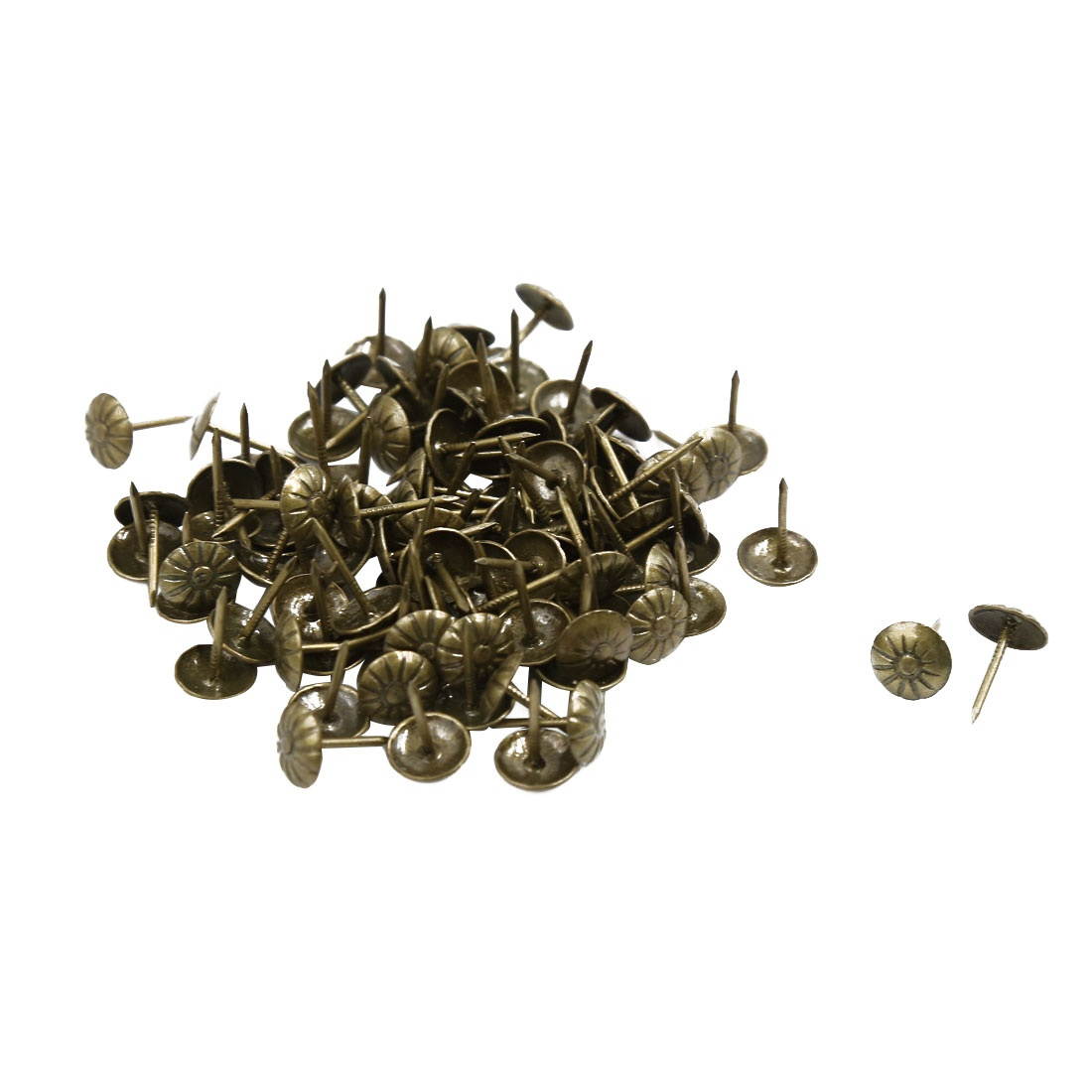 Unique Bargains 100 Pcs Flower Pattern Board Map Push Pins Thumbtacks w Steel Point Bronze Tone