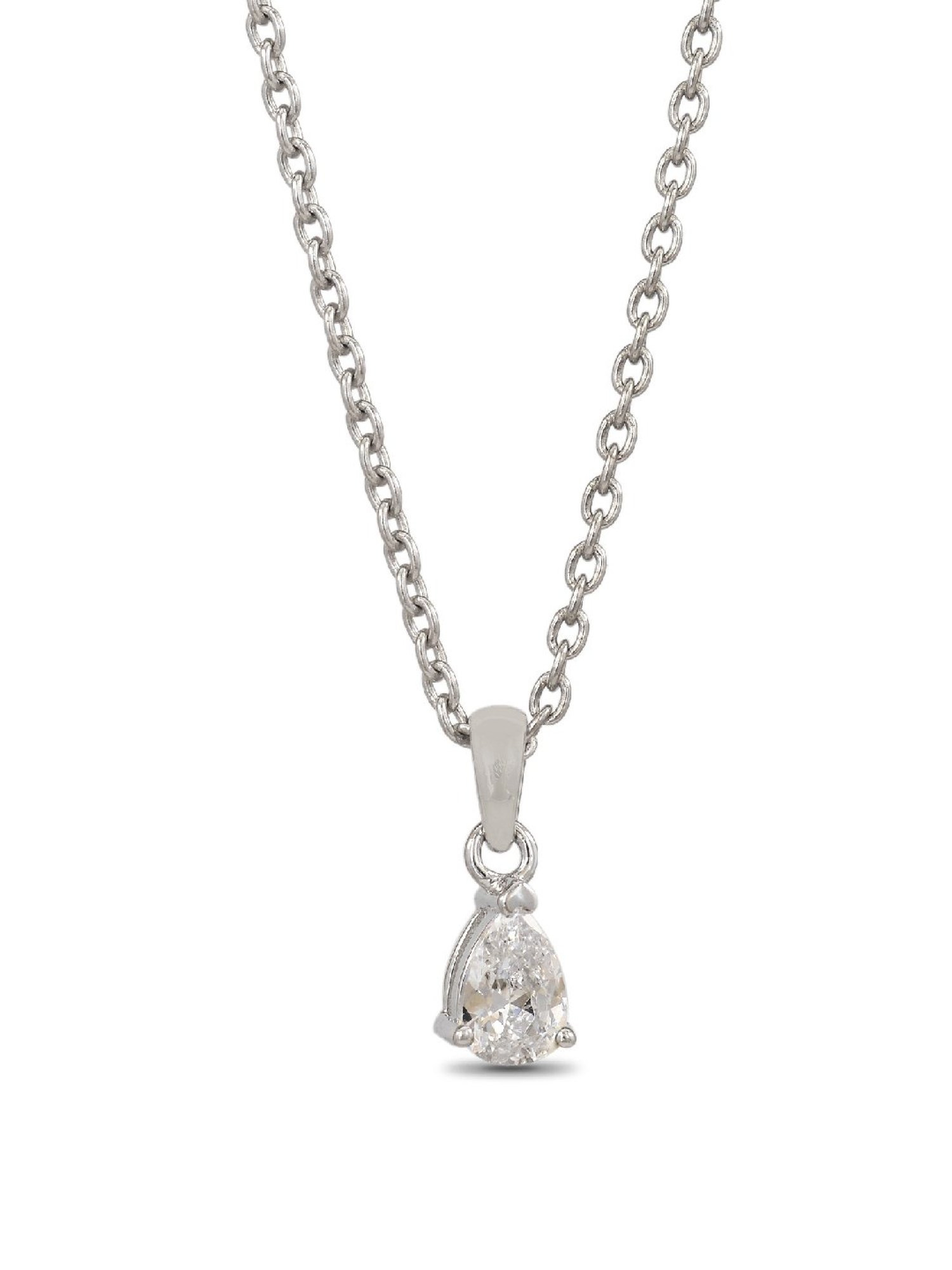 925 Silver 0.5 Ct Pear American Diamond Solitaire Pendant with 18-inch Chain for Women & Girls
