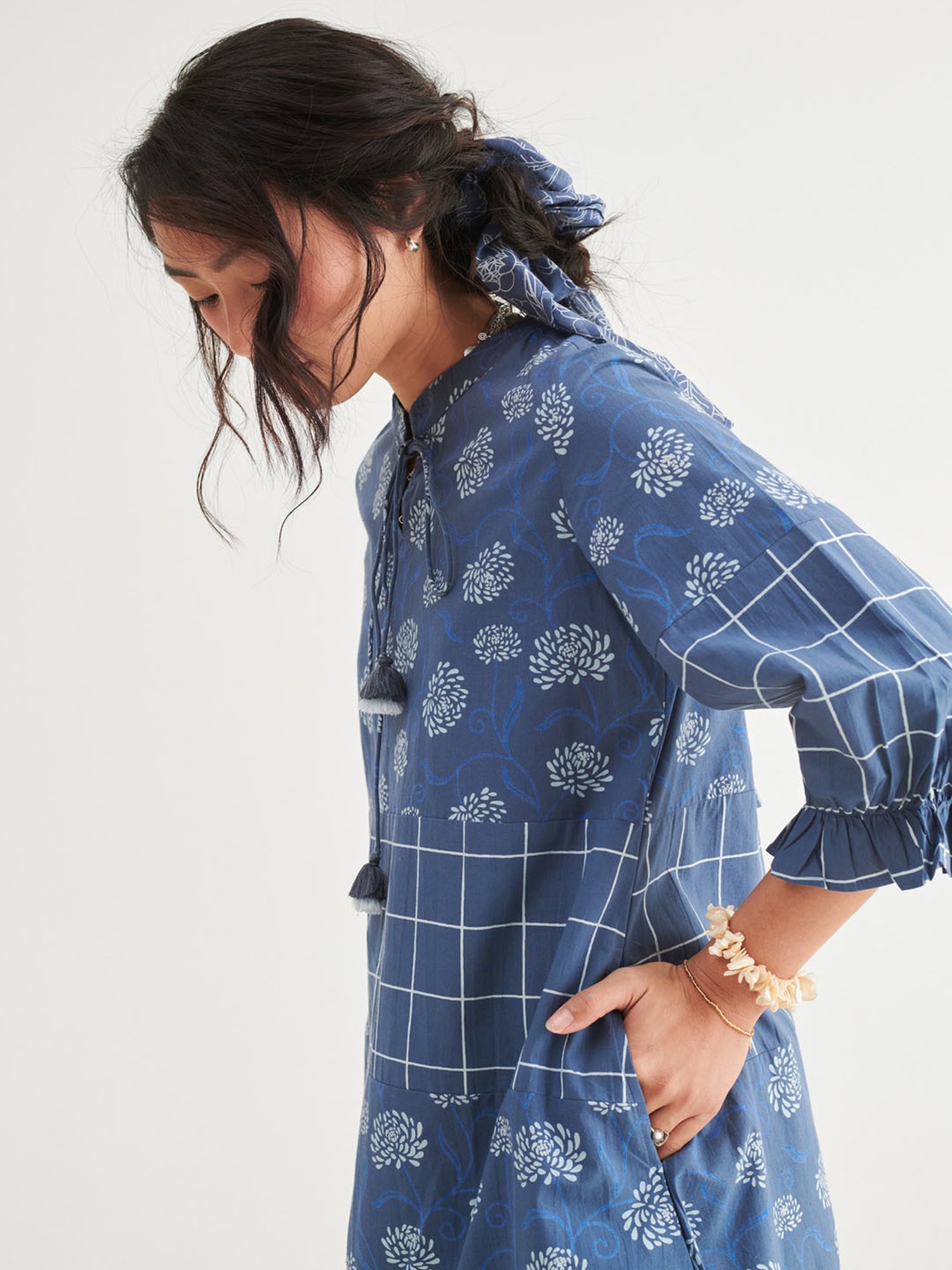 Prakriti Jaipur Indigo Tiered Floral Dress