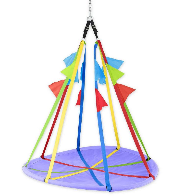 HearthSong Rainbow Flag Round Platform Tree Swing for Multiple Kids