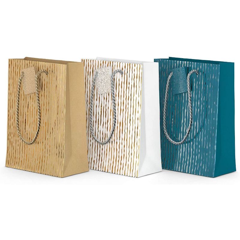 Arteza Gift Bags, 9.5x7x3.4 Inches, Blue, White, Kraft, Textured Stripes - 15 Pack (ARTZ-8572)