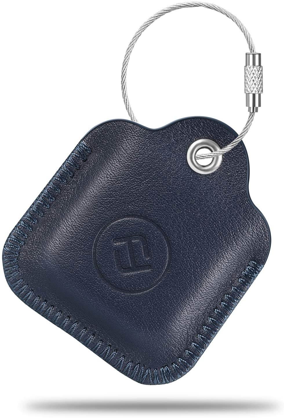 Fintie Genuine Leather Case for Tile Mate/Tile Pro/Tile Sport/Tile Style/Cube Pro Key Finder Phone Finder, Anti-Scratch Protective Skin Cover with Keychain, Navy Blue