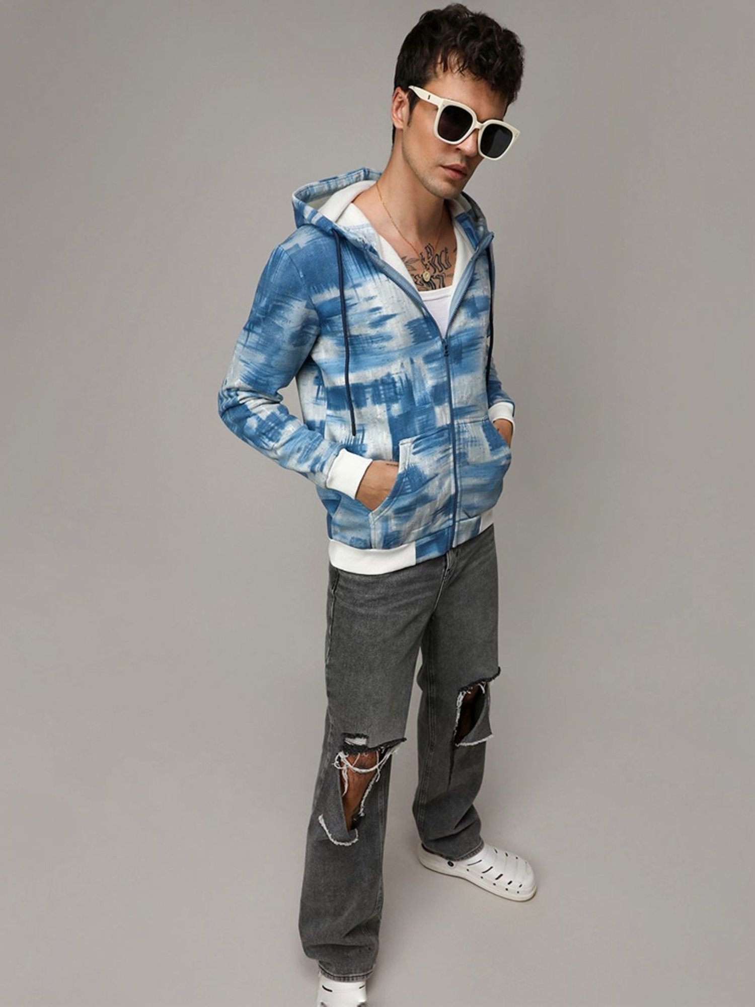 Campus Sutra Multi Regular Fit Printed Hooded Sweatshirt