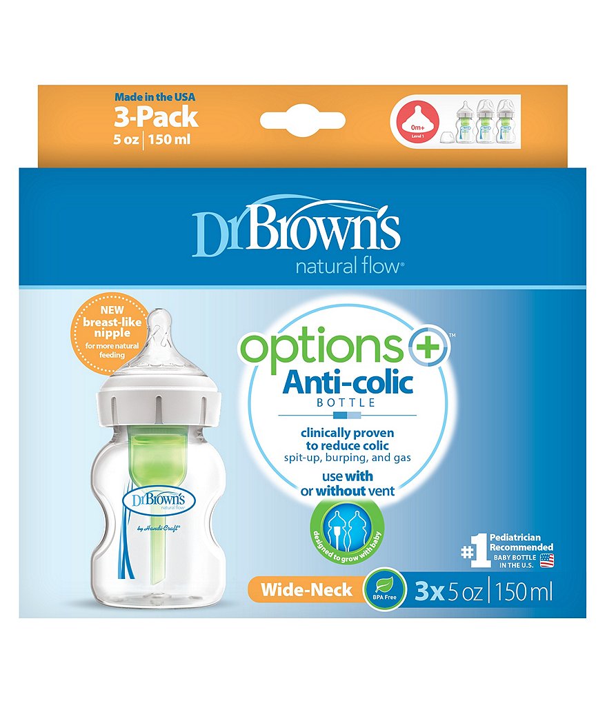 Dr. Brown's Options+ Anit-Colic Wide-Neck 5oz Baby Bottle 3-Pack