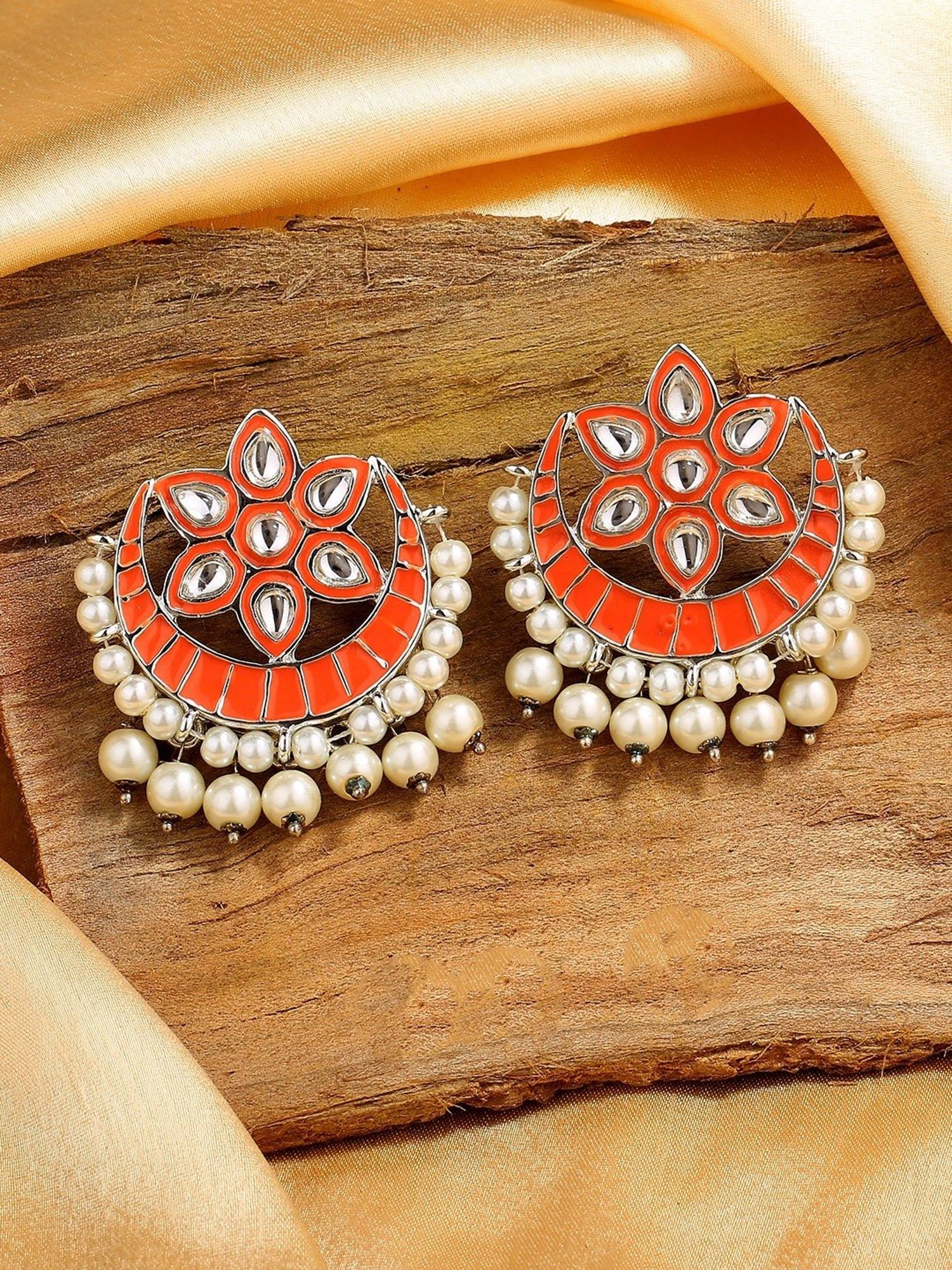 Estele Rhodium-Plated Ravishing Kundan Drop Earrings