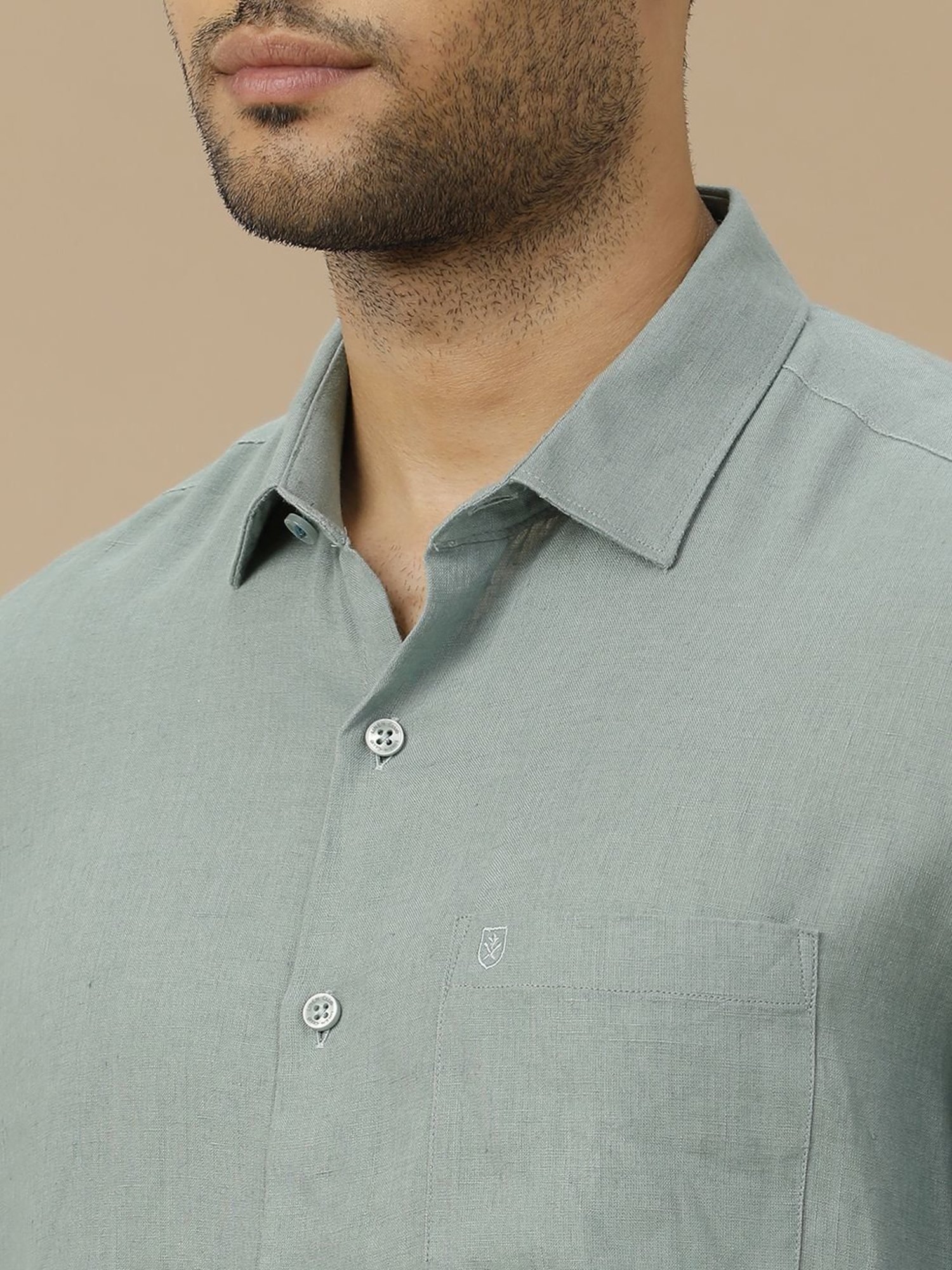 Linen Club Green Linen Contemporary Fit Shirt