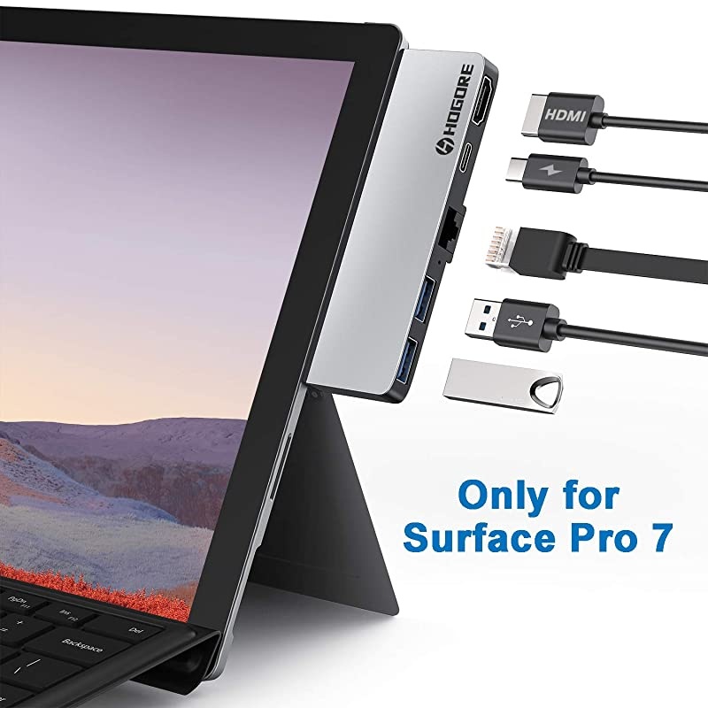 Surface Pro 7 USB C Hub,  Surface Pro 7 Adapter Dock with 4K HDMI, Ethernet (RJ45), USB C PD Charging, 2USB3.0, for Microsoft Surface Pro 7 Accessories, MS Surface Pro Docking Station