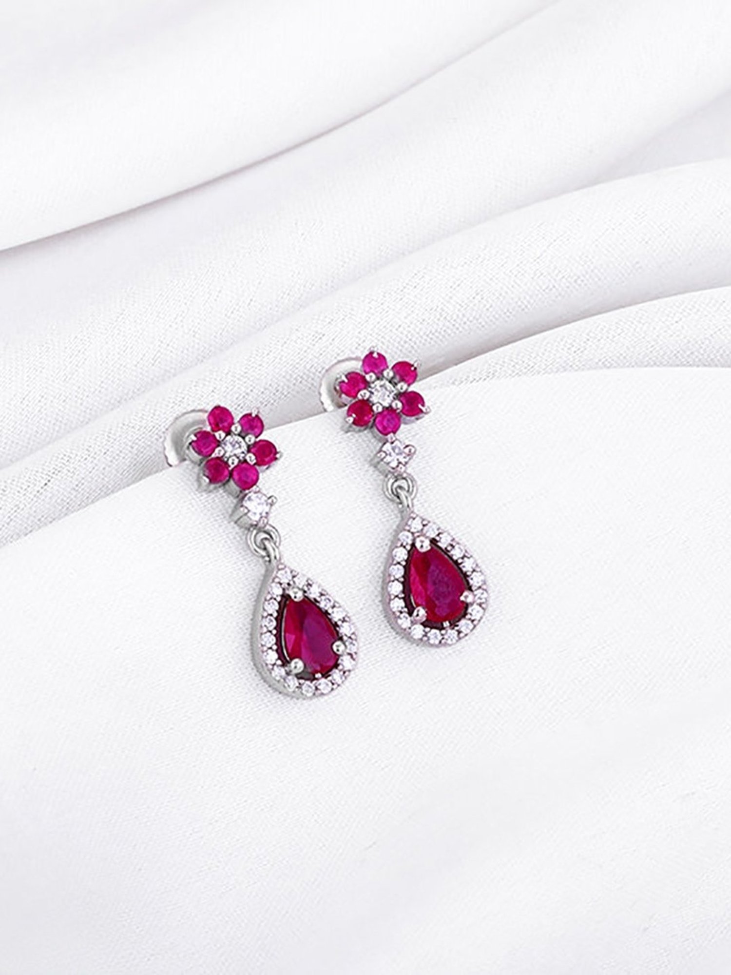 GIVA 92.5 Sterling Silver Pink Flower Drop Earrings for Women