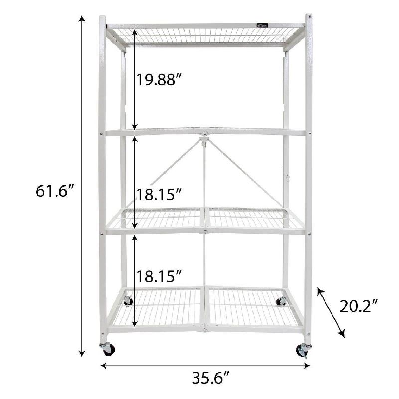 Origami Wheeled 4-Shelf Folding Steel Wire Shelving, White, 2 Pack (21"x36"x60")
