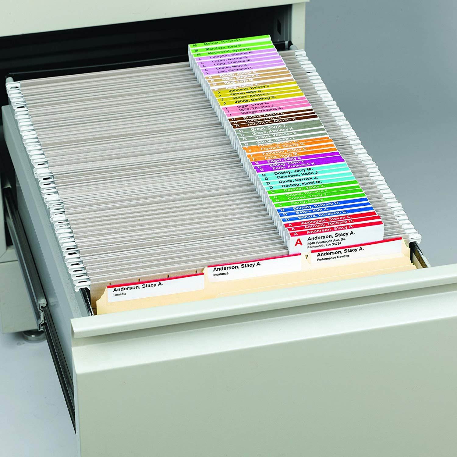 Smead 64910 Viewables Hanging Folder Tabs and Labels, Refill, 3 1/2 Inch, Assorted (Pack of 100)