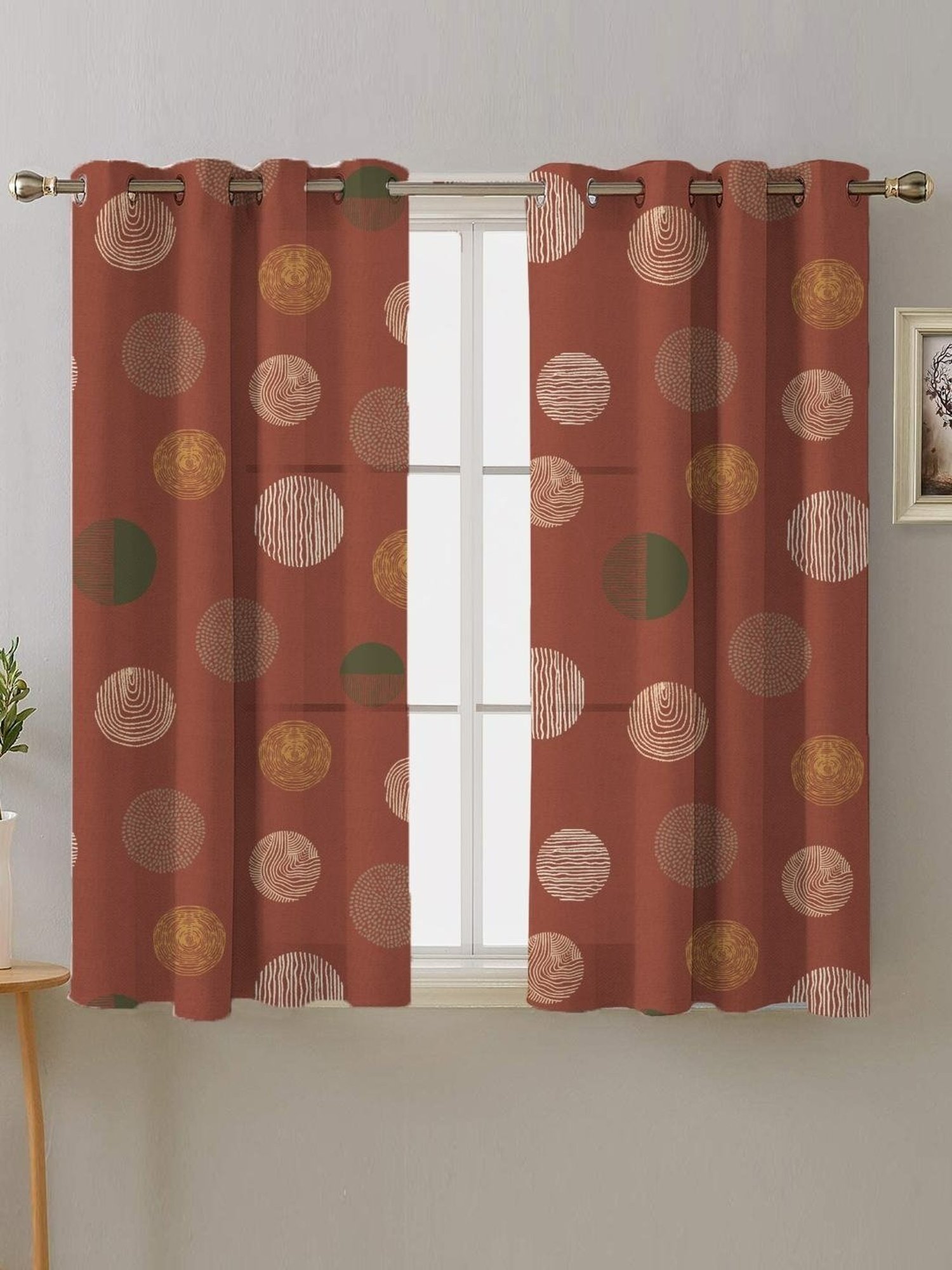 SPACES DRAPE STORY Boho Digital Print Brown Polyester 5 ft Window Curtains - Set of 2