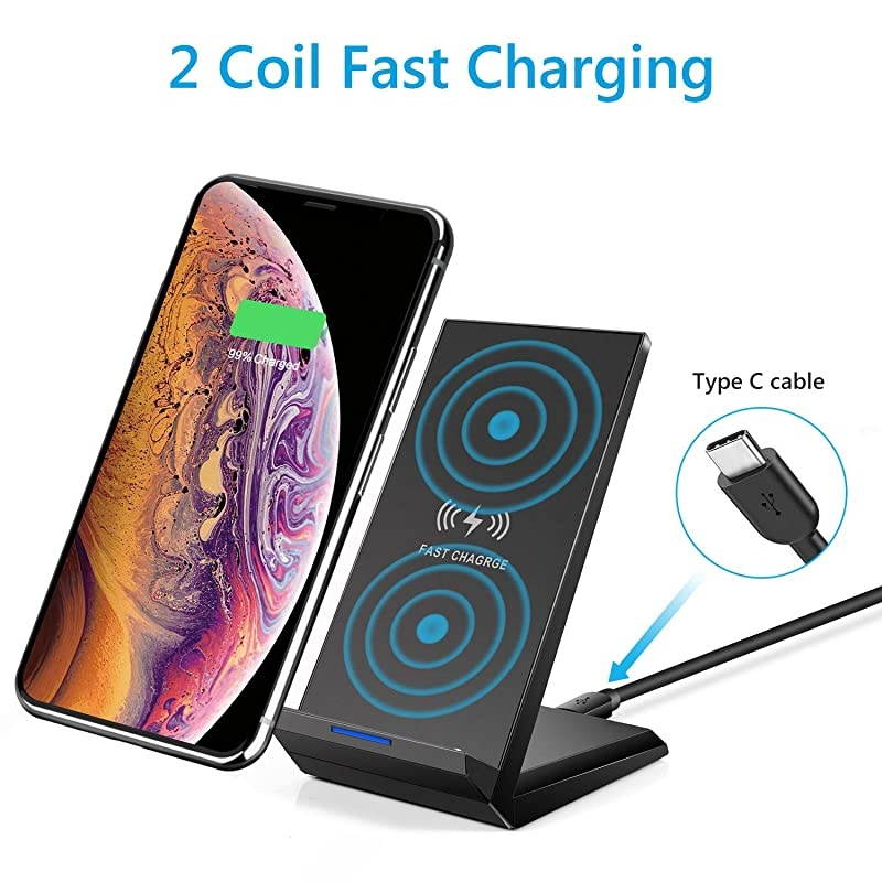 Wireless Charger, Qi-Certified 15W Wireless Charging Stand Compatible with Galaxy S10/S9/S9+/S8/S8+, iPhone 12mini/12/11/Pro/ProMax/Xs Max/Xs/XR/X/8/8Plus(No AC Adpater)