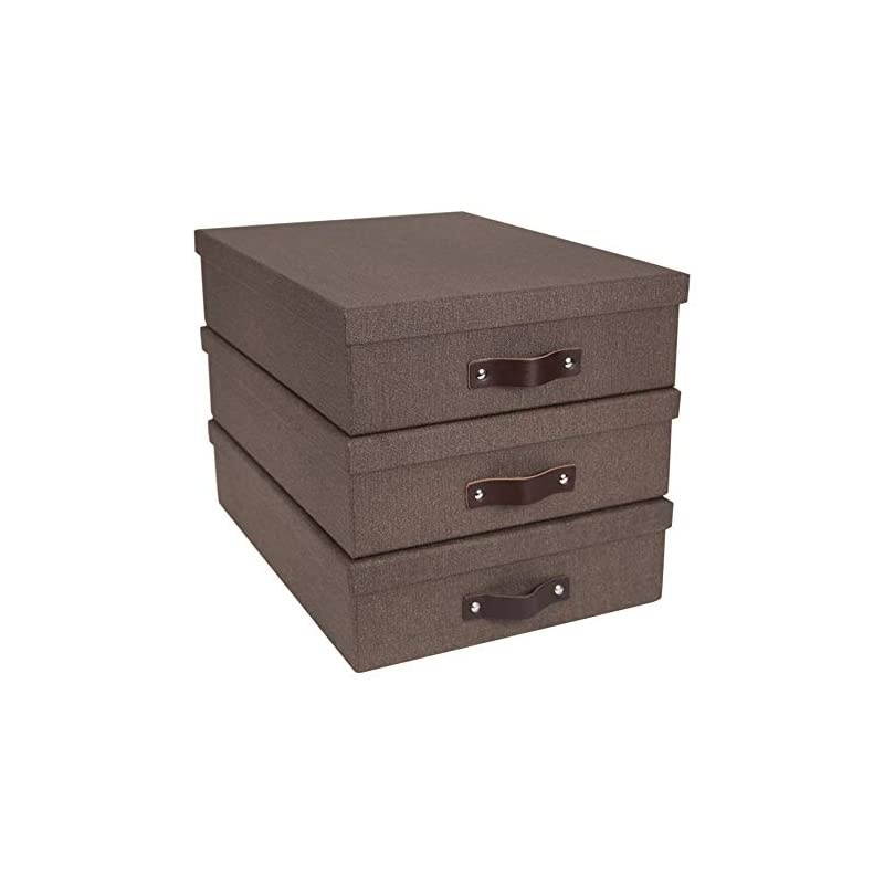 Oskar Letter Box, Canvas-Like Paper-Laminated Fiberboard with Leather Handle, Dark Brown, 3 3 x 10 2 x 13 8 Inches