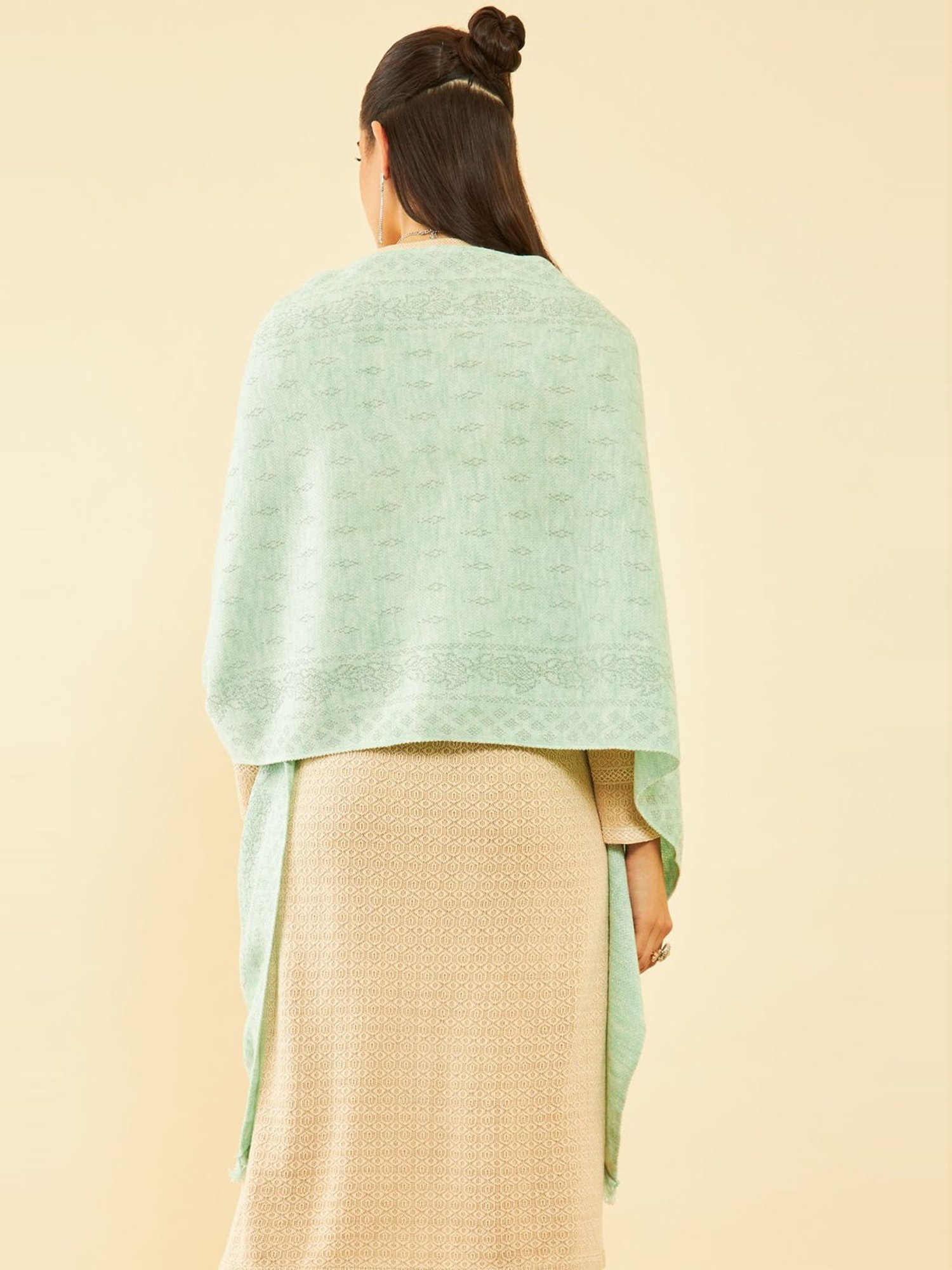 Soch Green Woven Pattern Shawl