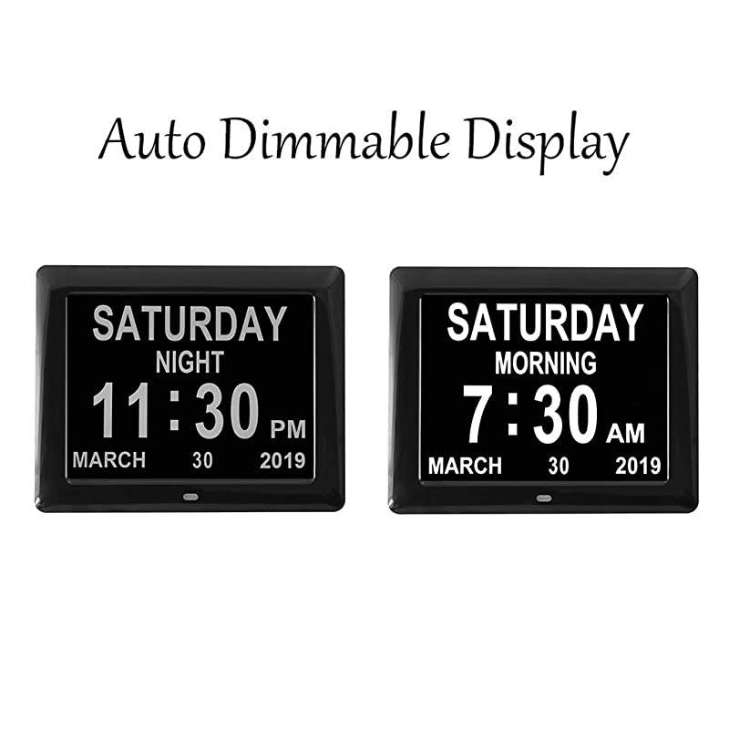 Newest Version Large Display Digital Calendar Day Clock 12 Alarm Options Level 5 Auto Dimmable Display Extra Large NonAbbreviated Day and Month Perfect for Seniors