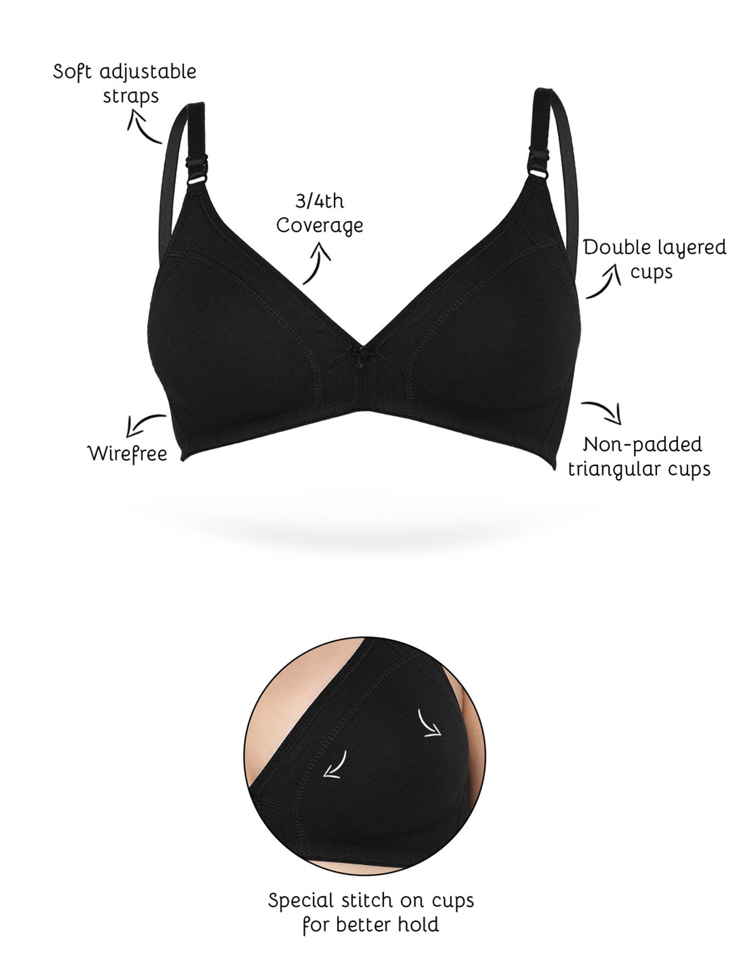 Inner Sense Black Half Coverage T-Shirt Bra - Pack of 2