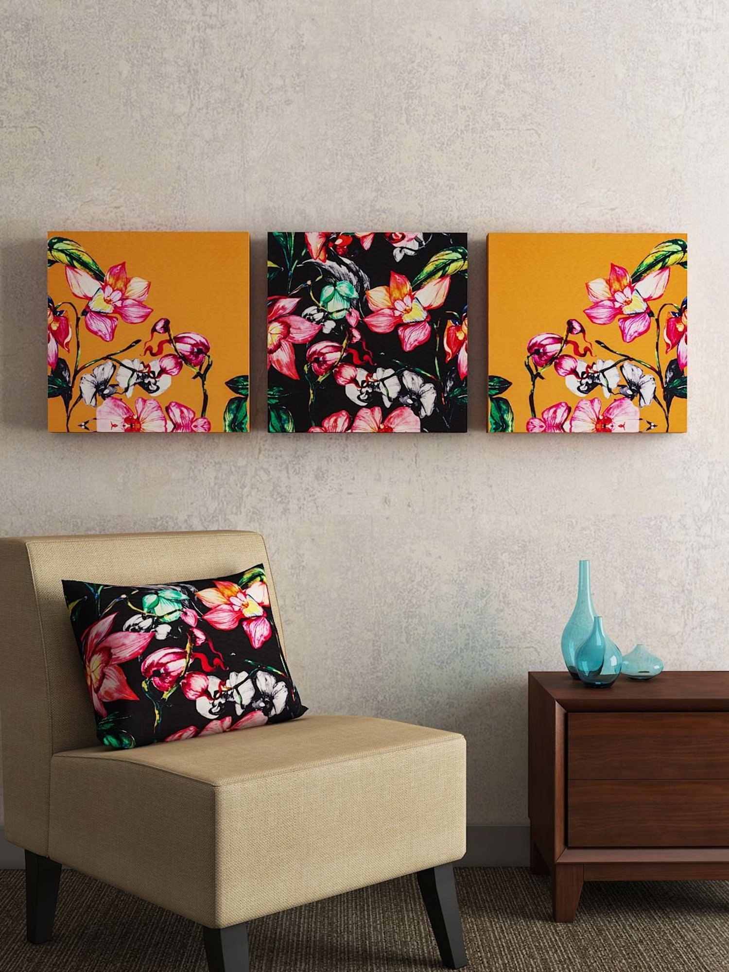 SEJ by Nisha Gupta Multicolor Framed Wall Arts - Set of 3