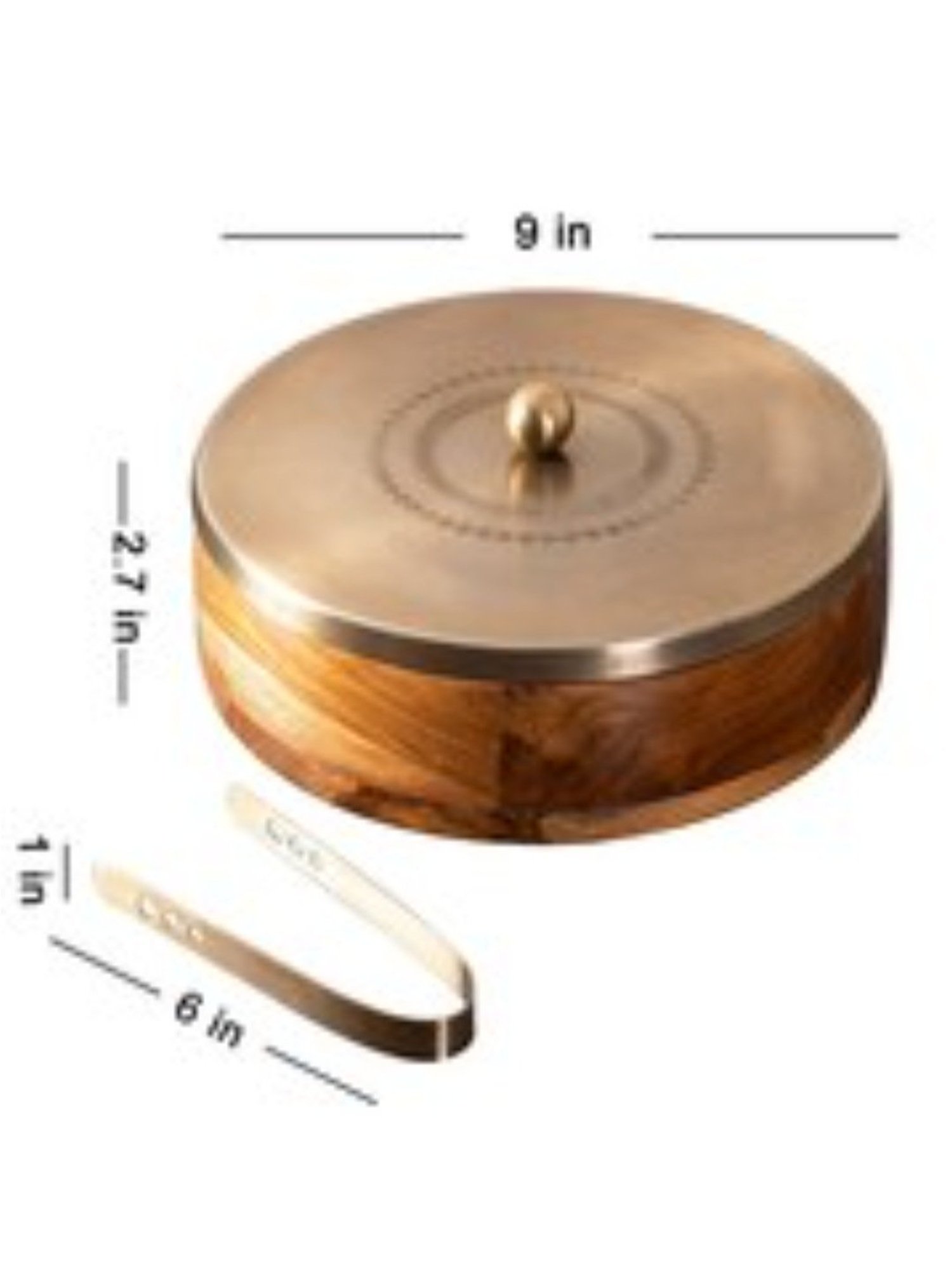 Nestroots Wooden Casserole Box Chapati Box Food Warmer Hotcases Hotpot Roti Box with Gold Lid & Tong