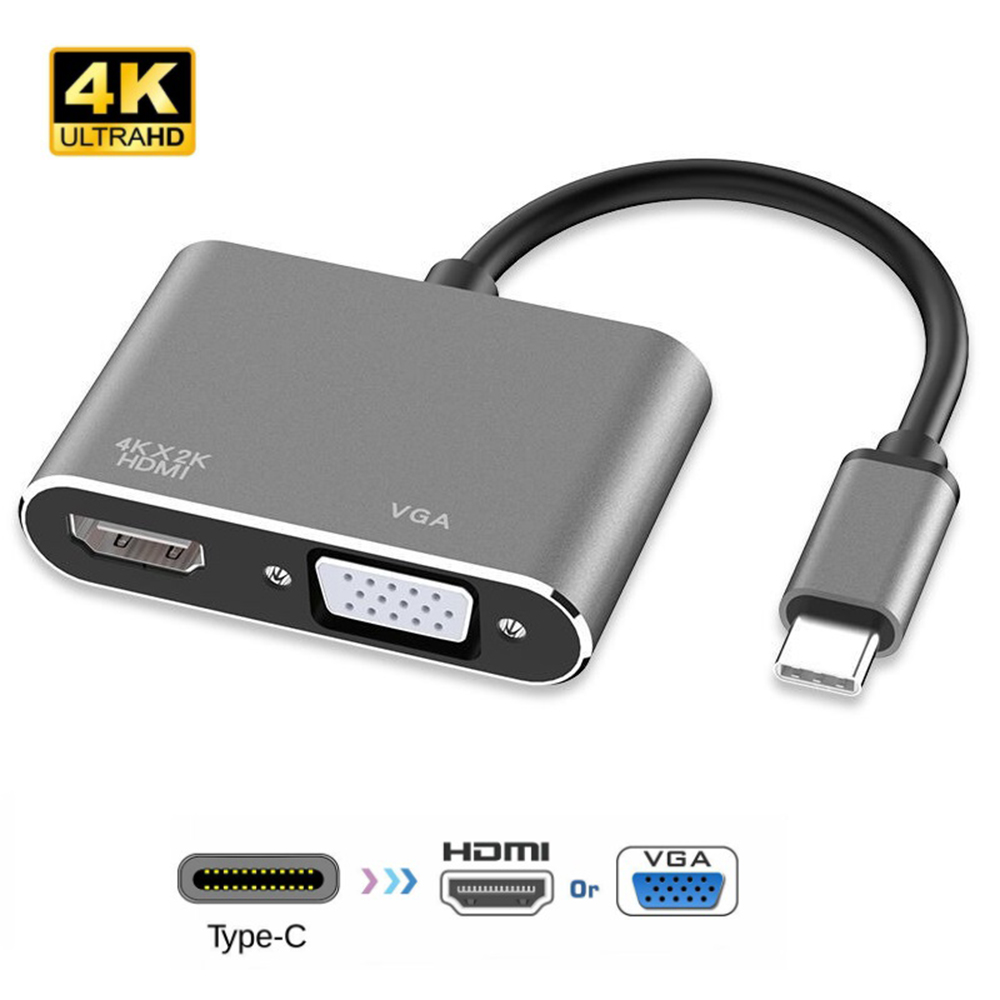 USB C to HDMI VGA Adapter, 2 in 1 Type C to VGA HDMI Converter Adaptor with 4K UHD, 1080P VGA, Dual Screen Display Converter Compatible with Mac Book, Chromebook, HUAWEI, 2019 iPad Pro and more