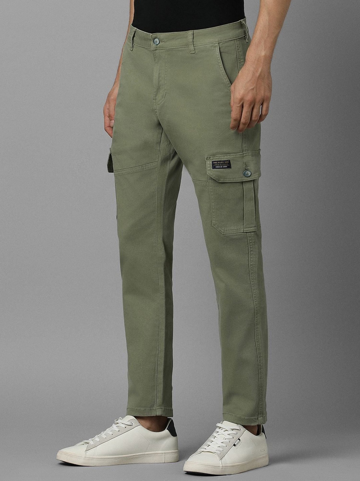 Louis Philippe Green Cotton Slim Fit Cargos