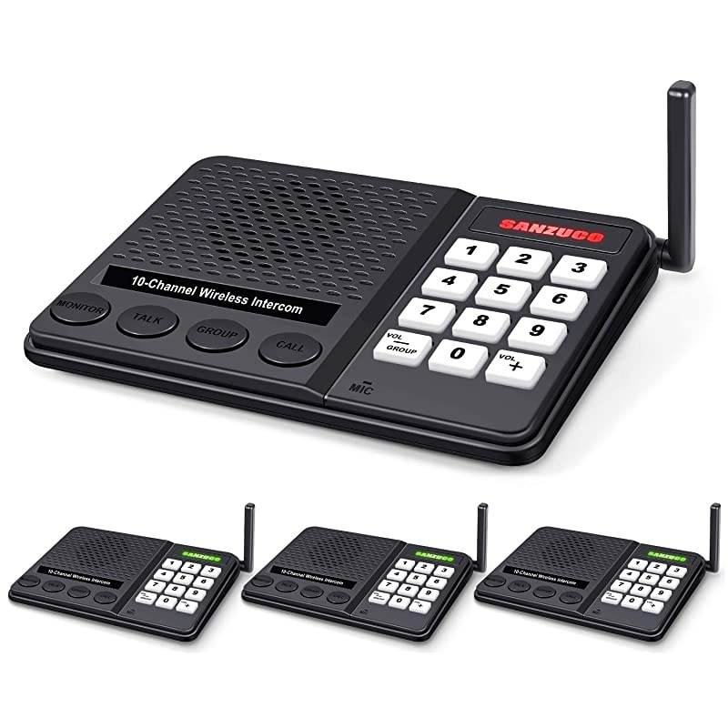 Wireless for Home - Long Range 1 Mile Wireless Intercom System with Radio Sound 10 Channel 3 Digital Code - Room to Room for Home Office School Business House (Pack of 4)
