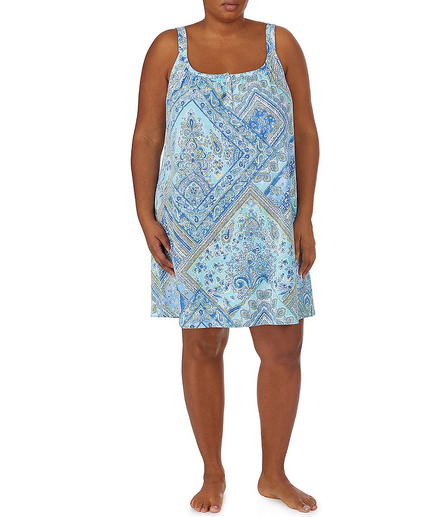 Miss Elaine Plus Cottonessa Floral Print Knit Long Nightgown