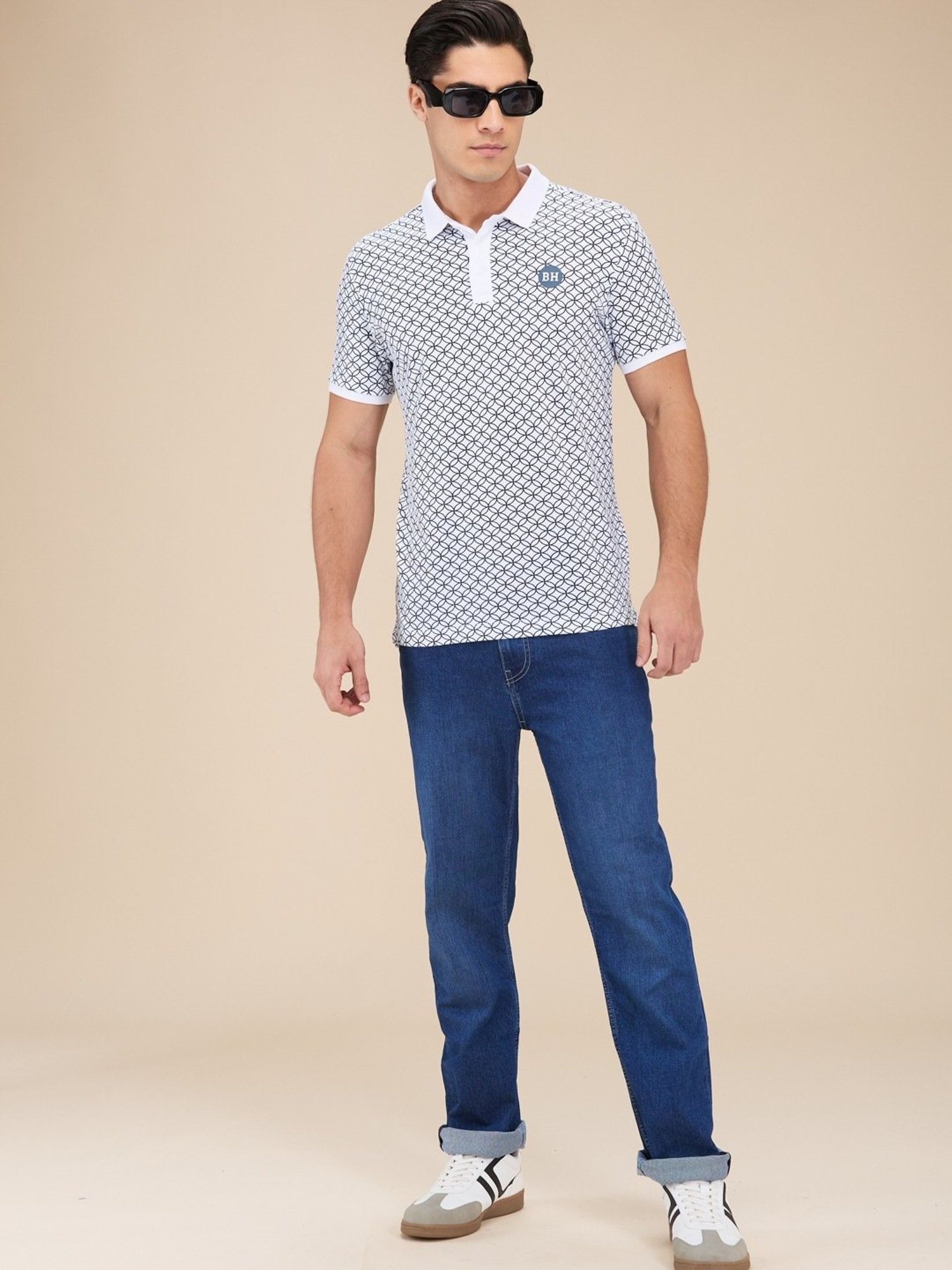 Being Human White Regular Fit Printed Polo T-Shirt