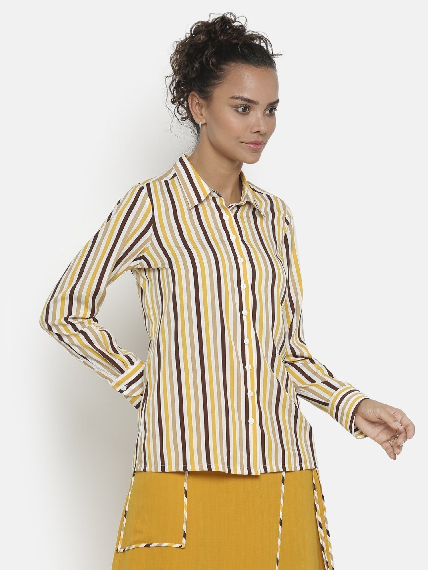Office & You Yellow & Brown Striped Shirt