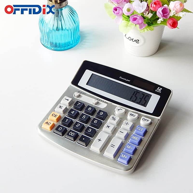 Office Calculators Desktop Calculator,Basic Calculators, Solar Battery Dual Power Electronic Calculator Portable 12 Digit Large LCD Display Calculator Large Calculator