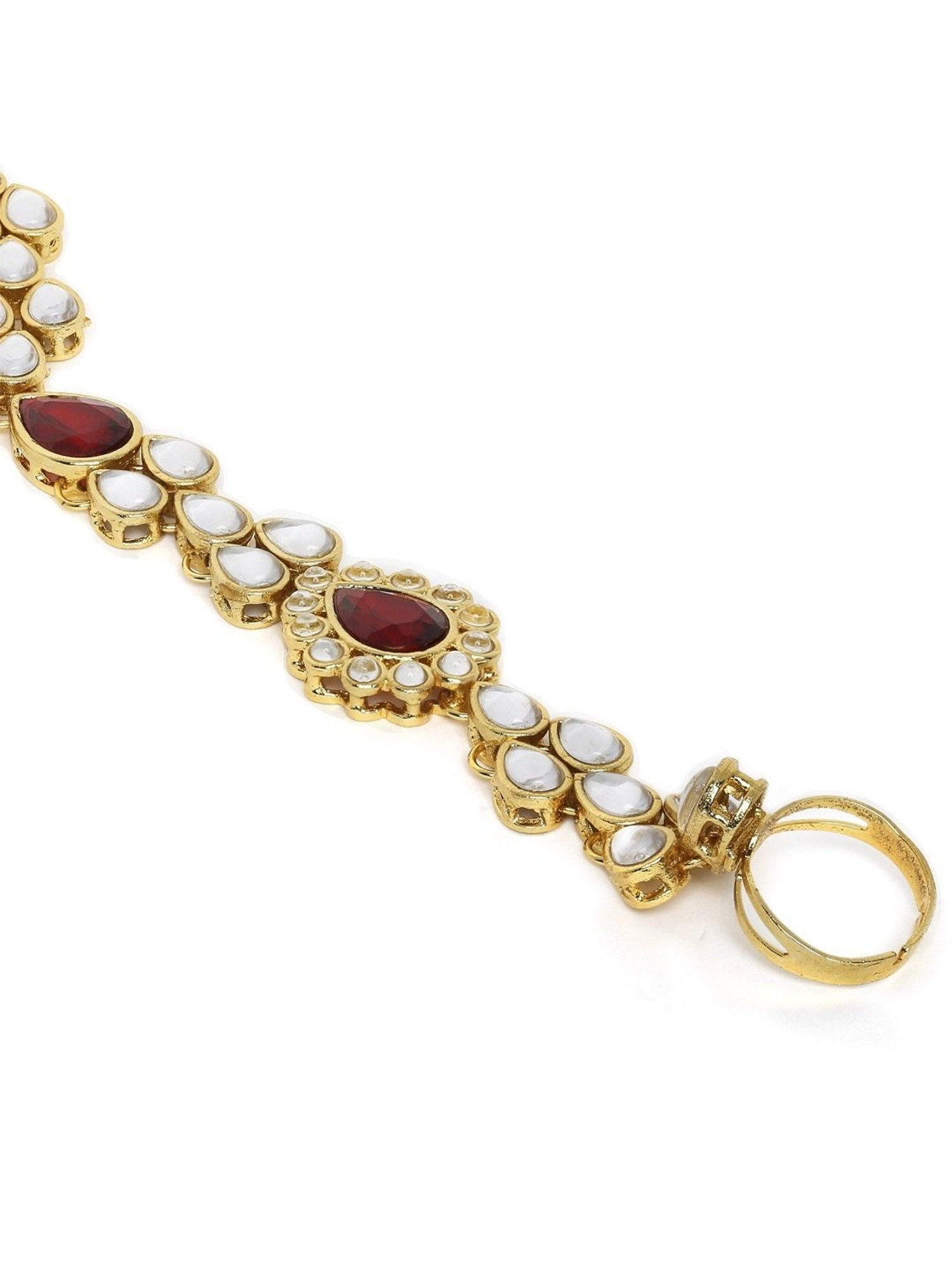 Oomph Red Stones & Kundan Ethnic Statement Hand Harness