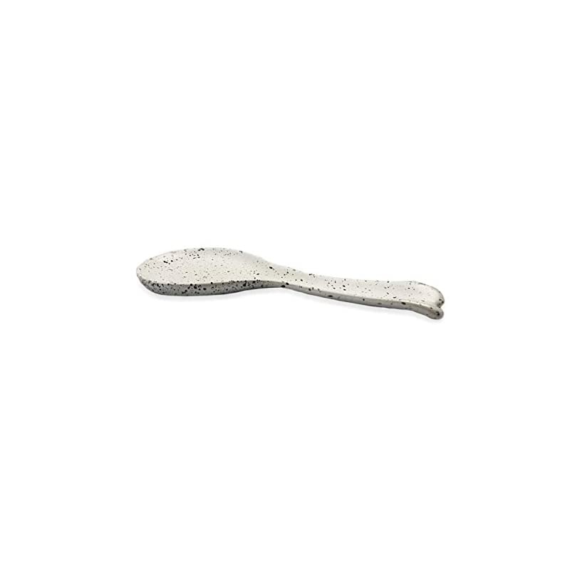 Ceramic Stoneware White Speckled Spoon Rest, 9 Inch