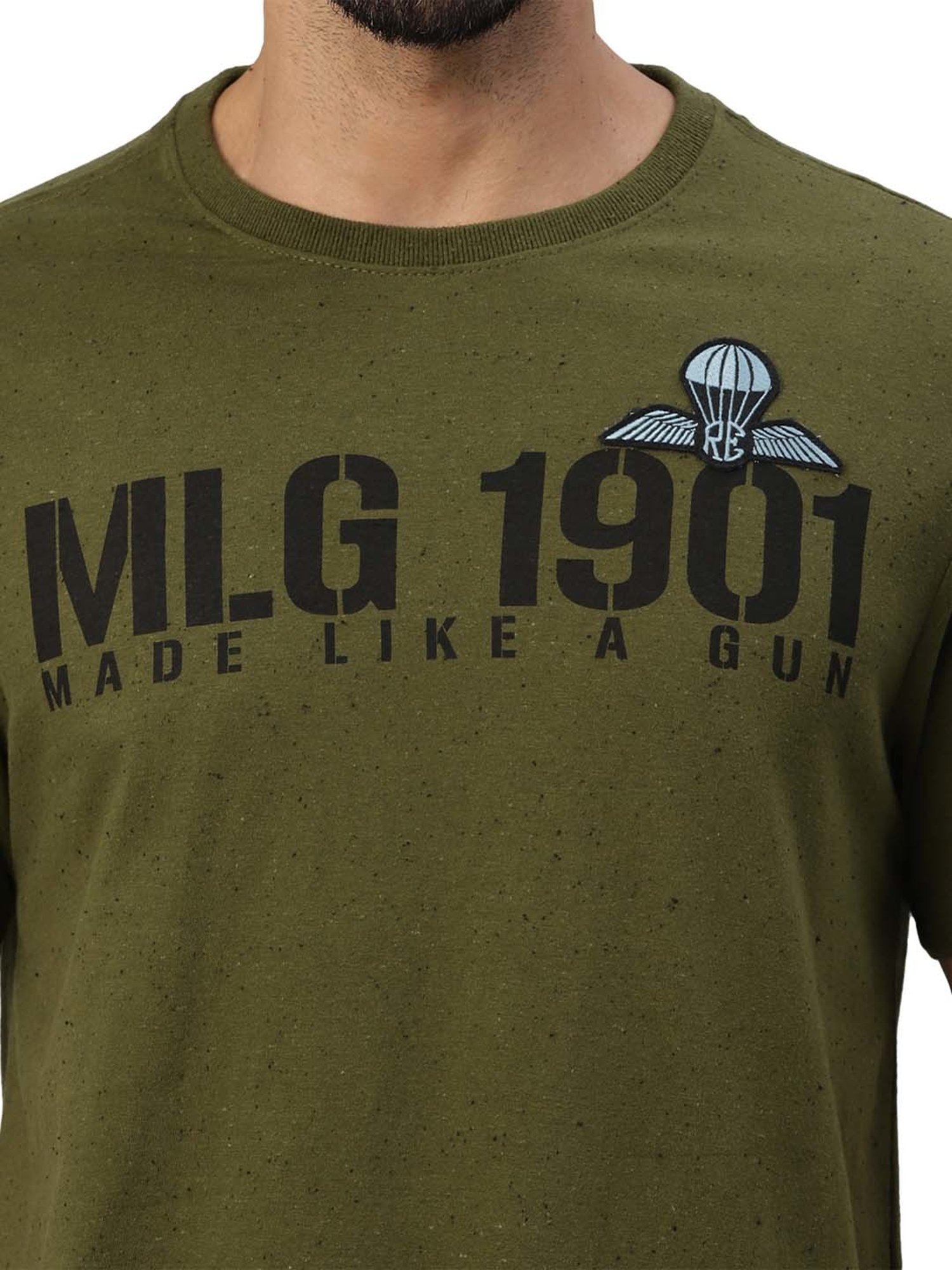 Royal Enfield Military Pride Olive Regular Fit Printed Crew T-Shirt