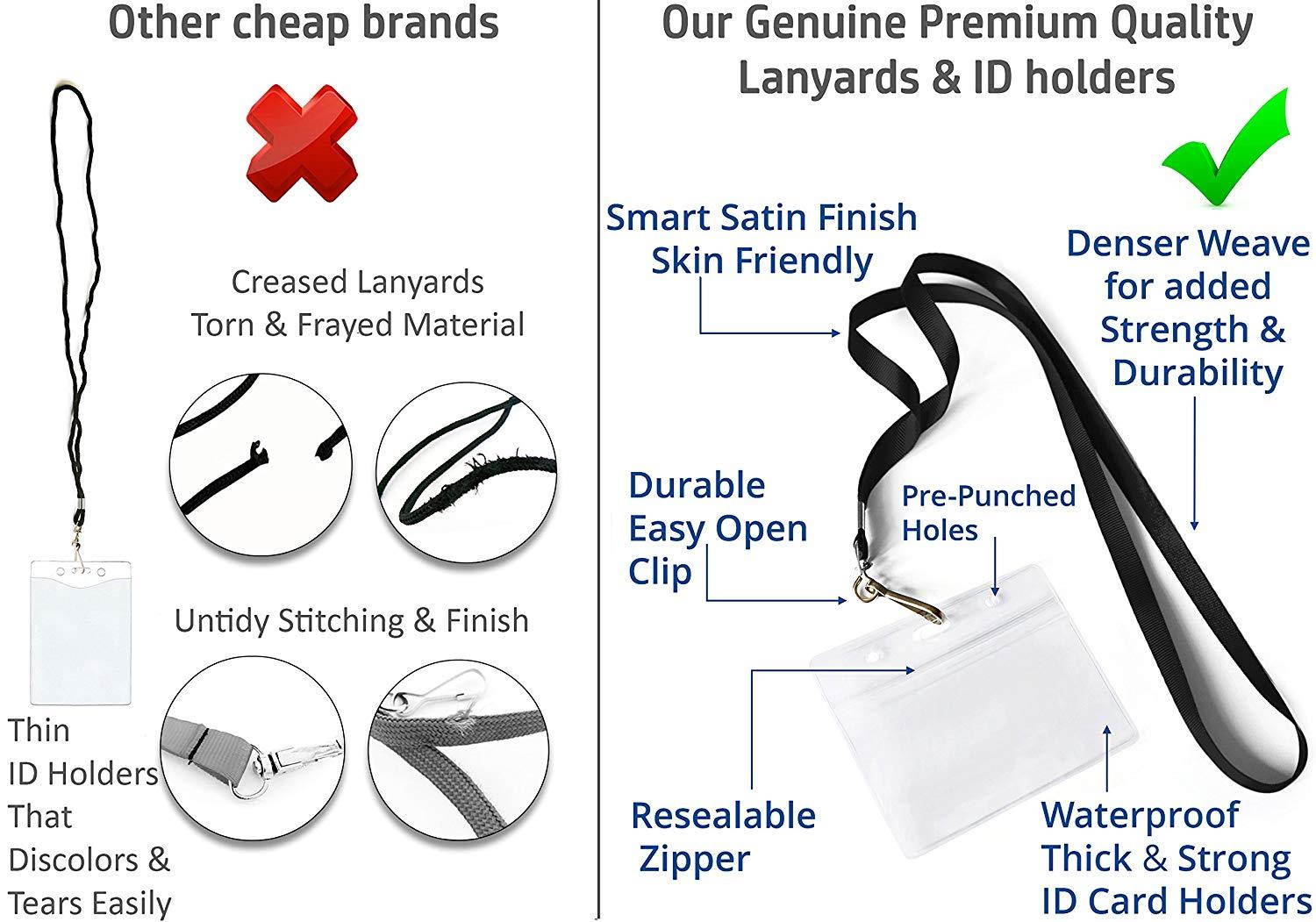 Durably Woven Lanyards & Horizontal ID Badge Holders ~Premium Quality, Waterproof & Dustproof ~ for Moms, Teachers, Tours, Events, Businesses, Cruises & More (50 Pack, Black) by Stationery King