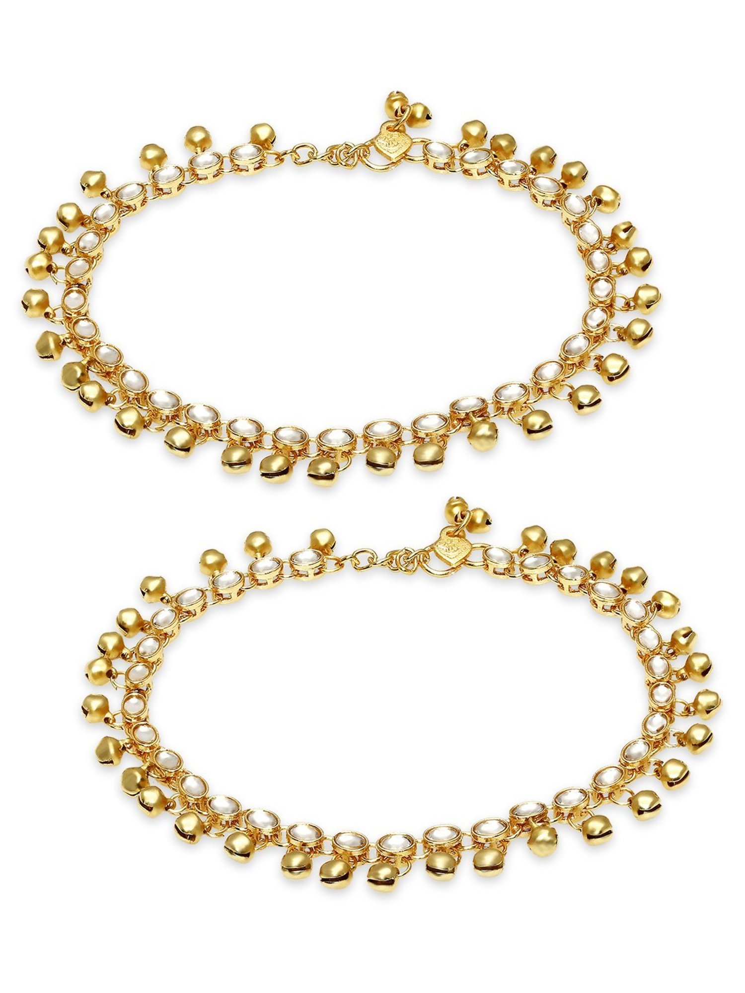 OOMPH Gold Tone Kundan Ethnic Anklets in Pair