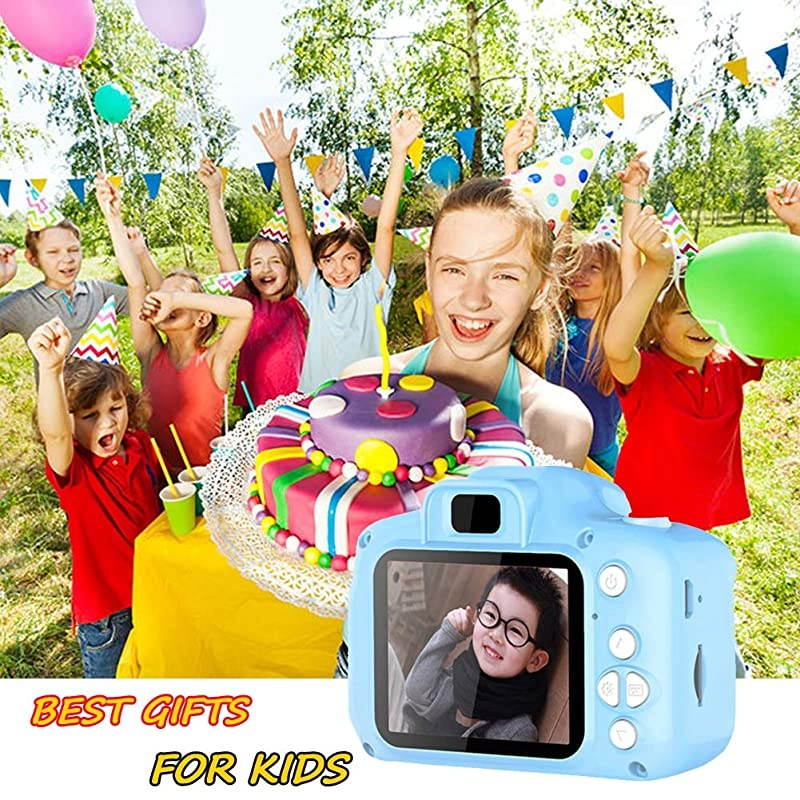 Digital Camera Mini Child Cartoon Shockproof Silicone Rechargeable Video Record Camcorder for Boys Birthday, New Year, Christmas Xmas, Anniversary Present, Light Blue (8GB TF Card Included)