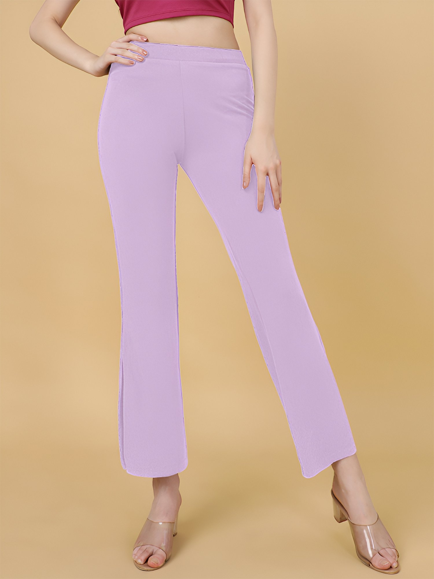 FITHUB Lavender Regular Fit High Rise Trousers
