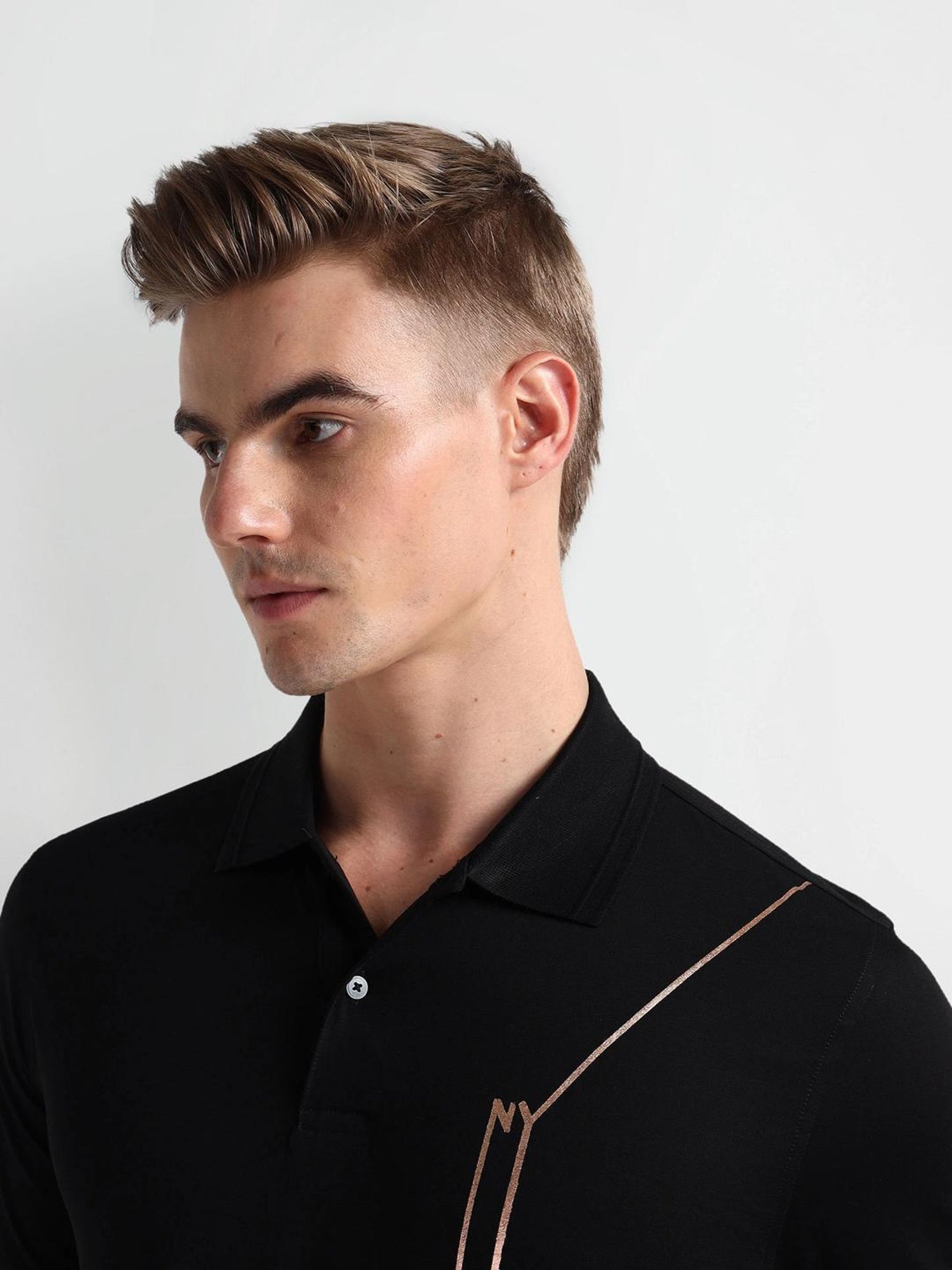Arrow New York Black Regular Fit Printed Polo T-Shirt