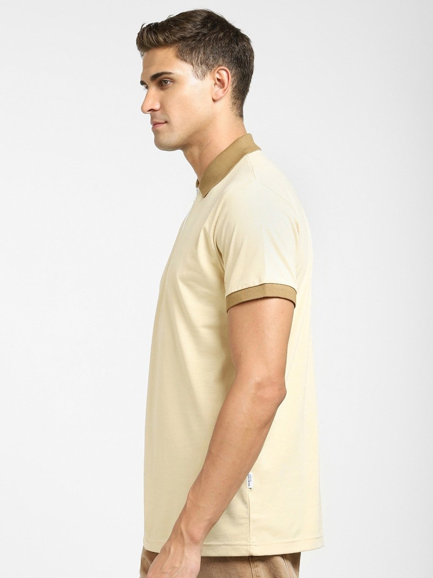 SELECTED HOMME Brown Cotton Regular Fit Polo T-Shirt