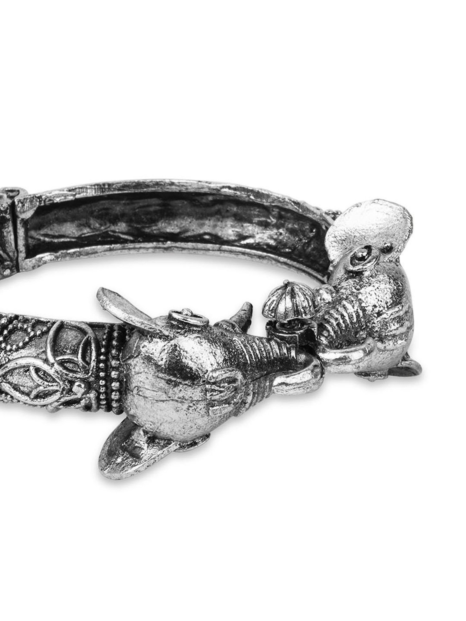 Fida Ethnic Oxidised Silver Elephant Motif Temple Bracelet for Women