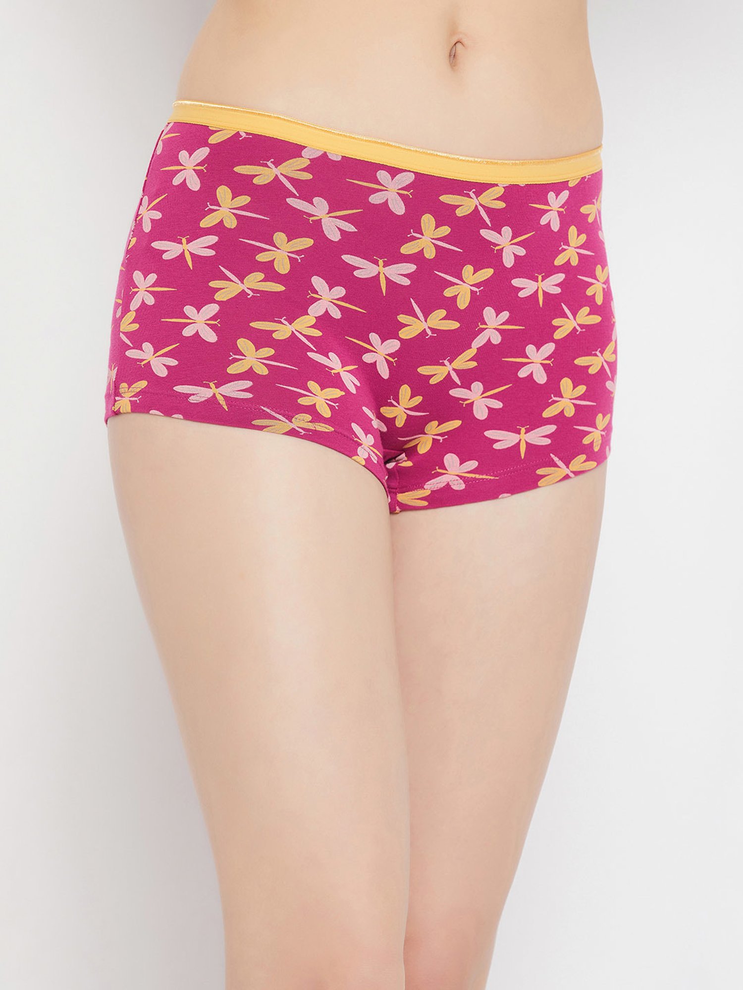 Clovia Dark Pink Printed Boy Shorts